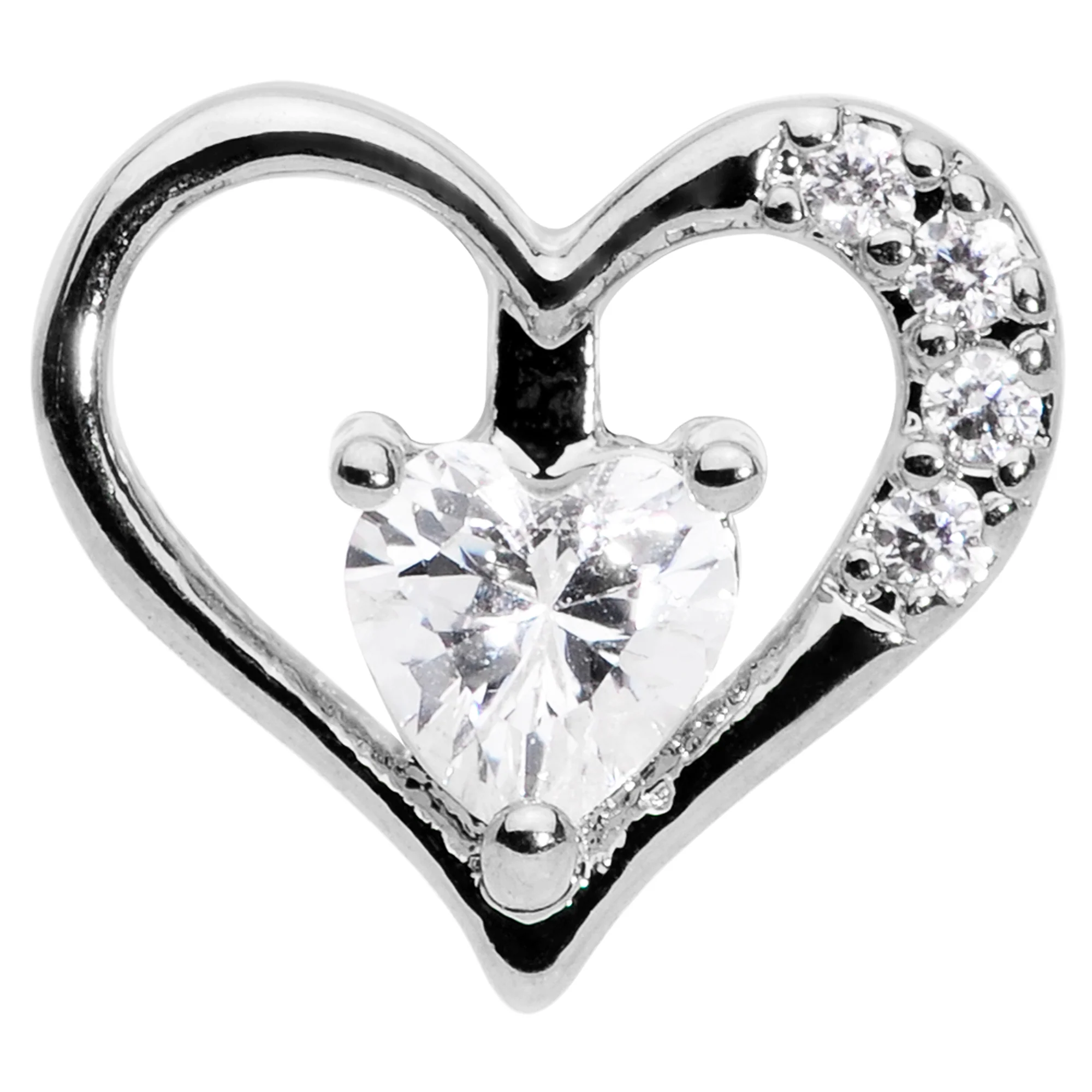 16G 5/16 Clear CZ Gem Airy Heart Internally Threaded Labret - Image 2