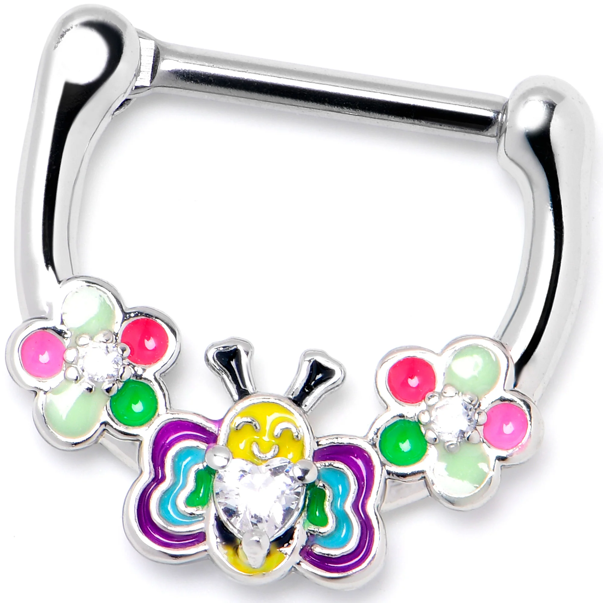 16G 5/16 Clear CZ Gem Butterfly Love Bug Flower Cartilage Clicker - Image 3