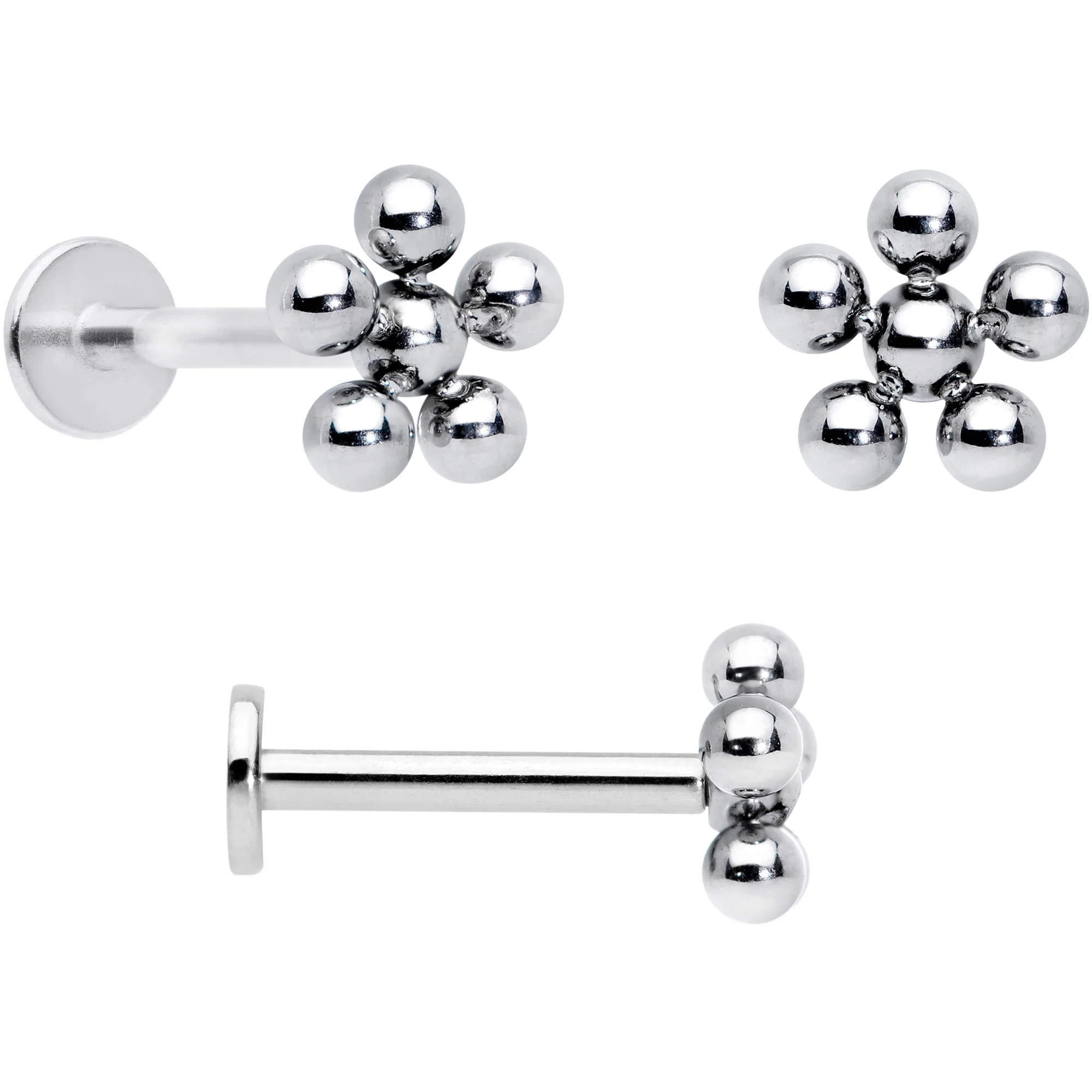 16G 5/16 Clear CZ Gem Flower Butterfly Labret Tragus Set of 3 - Image 2