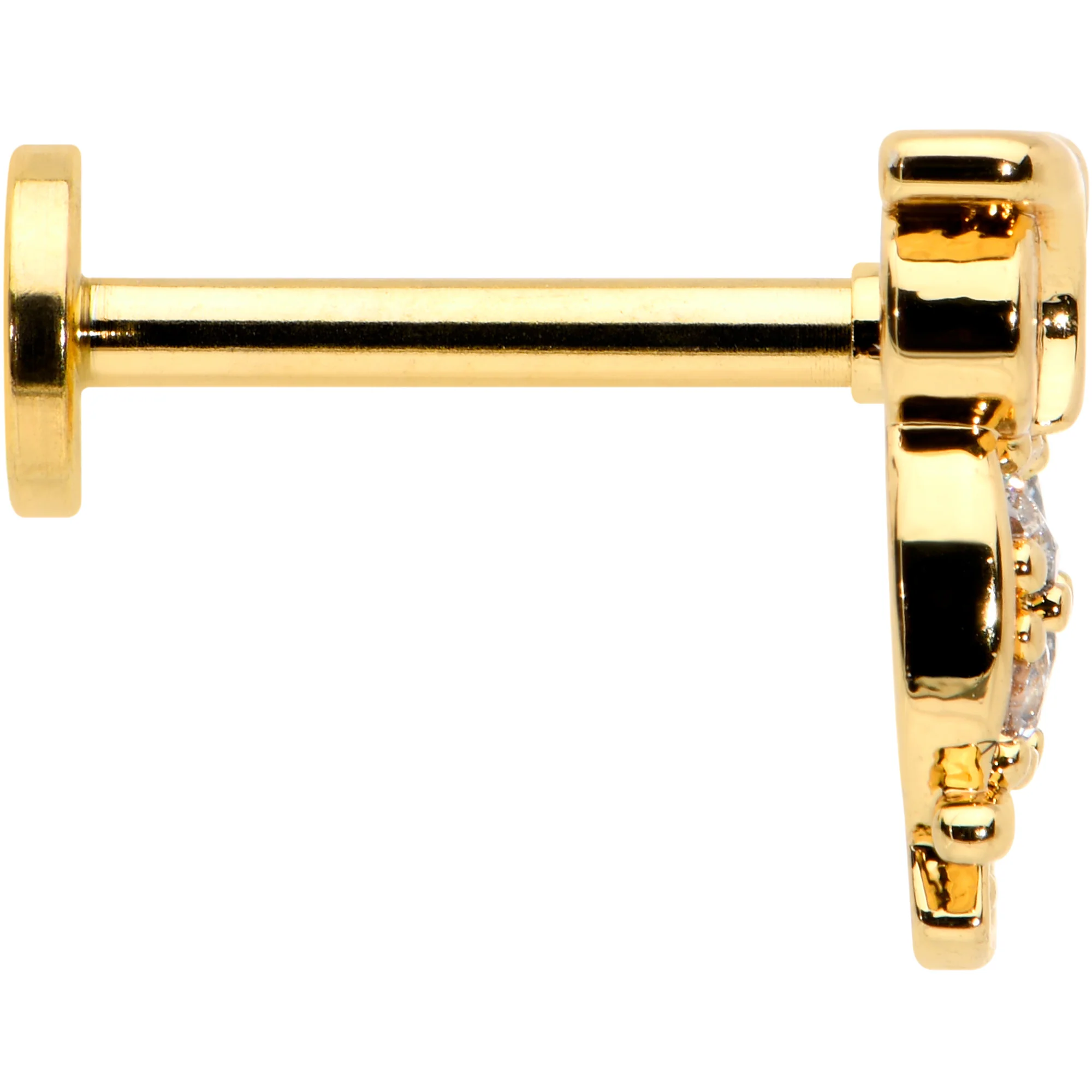 16G 5/16 Clear CZ Gem Gold Hue Owl Internal Thread Labret Tragus - Image 3