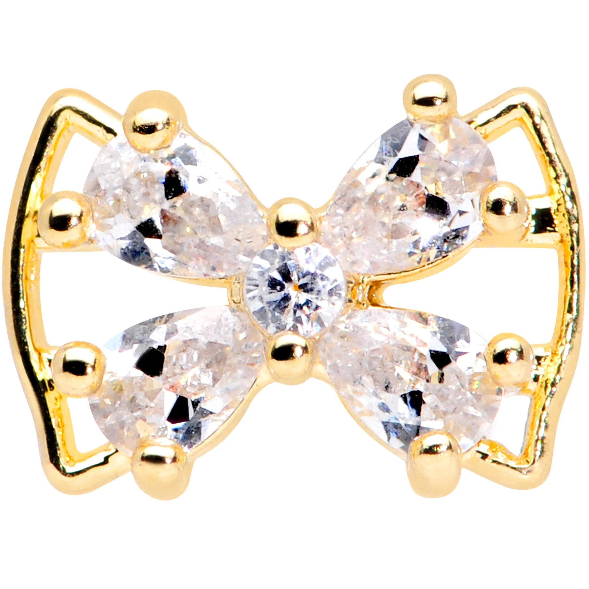 16G 5/16 Clear CZ Gem Gold Tone Beauty Bow Labret Monroe Tragus - Image 2