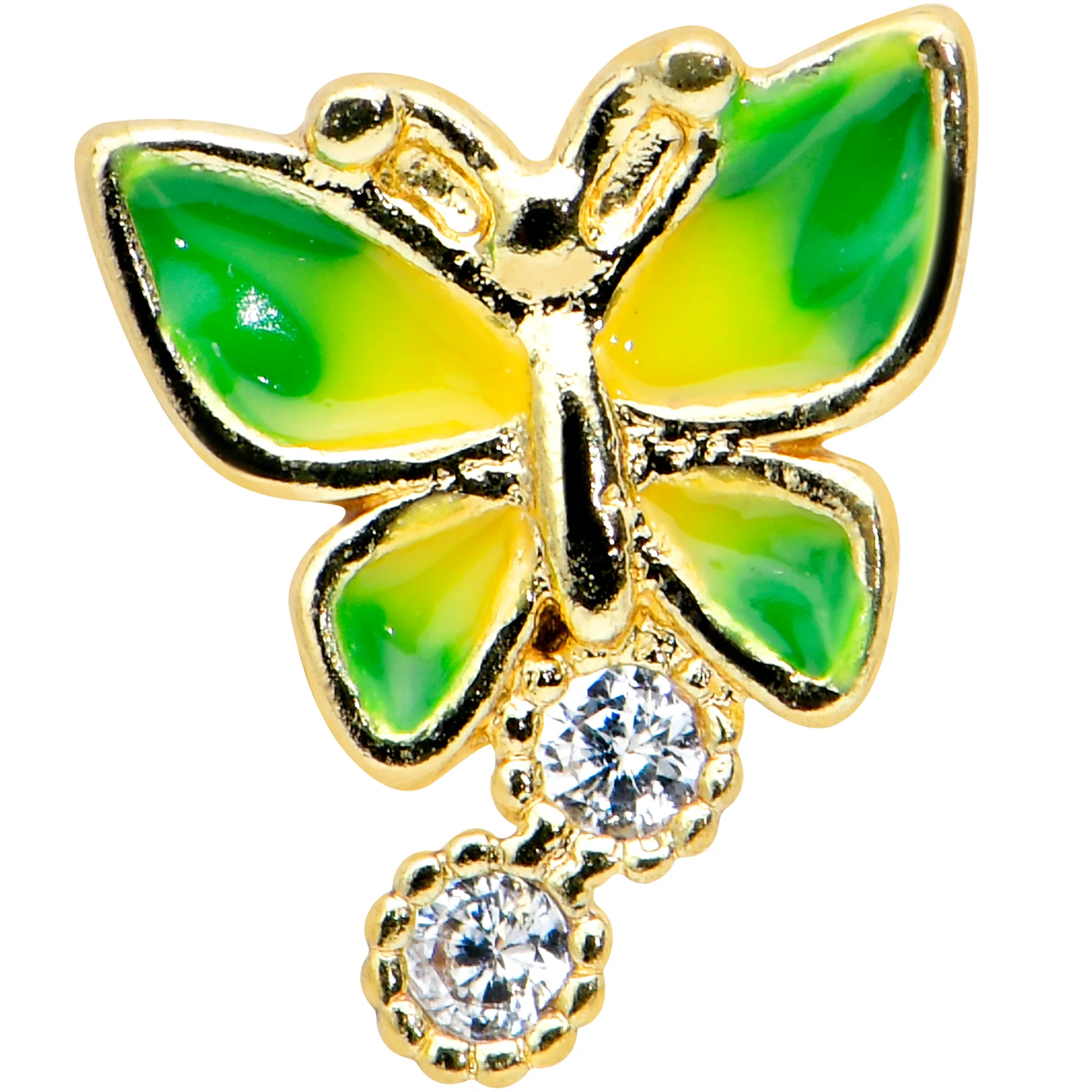 16G 5/16 Clear CZ Gem Gold Tone Butterfly Green Labret Monroe Tragus - Image 2