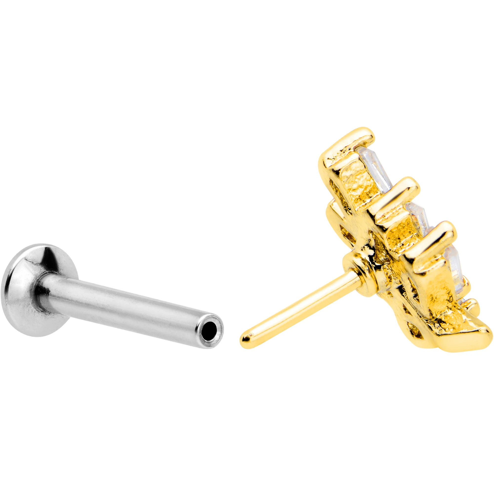 16G 5/16 Clear CZ Gem Leafy Golden Branch Threadless Labret Tragus - Image 4