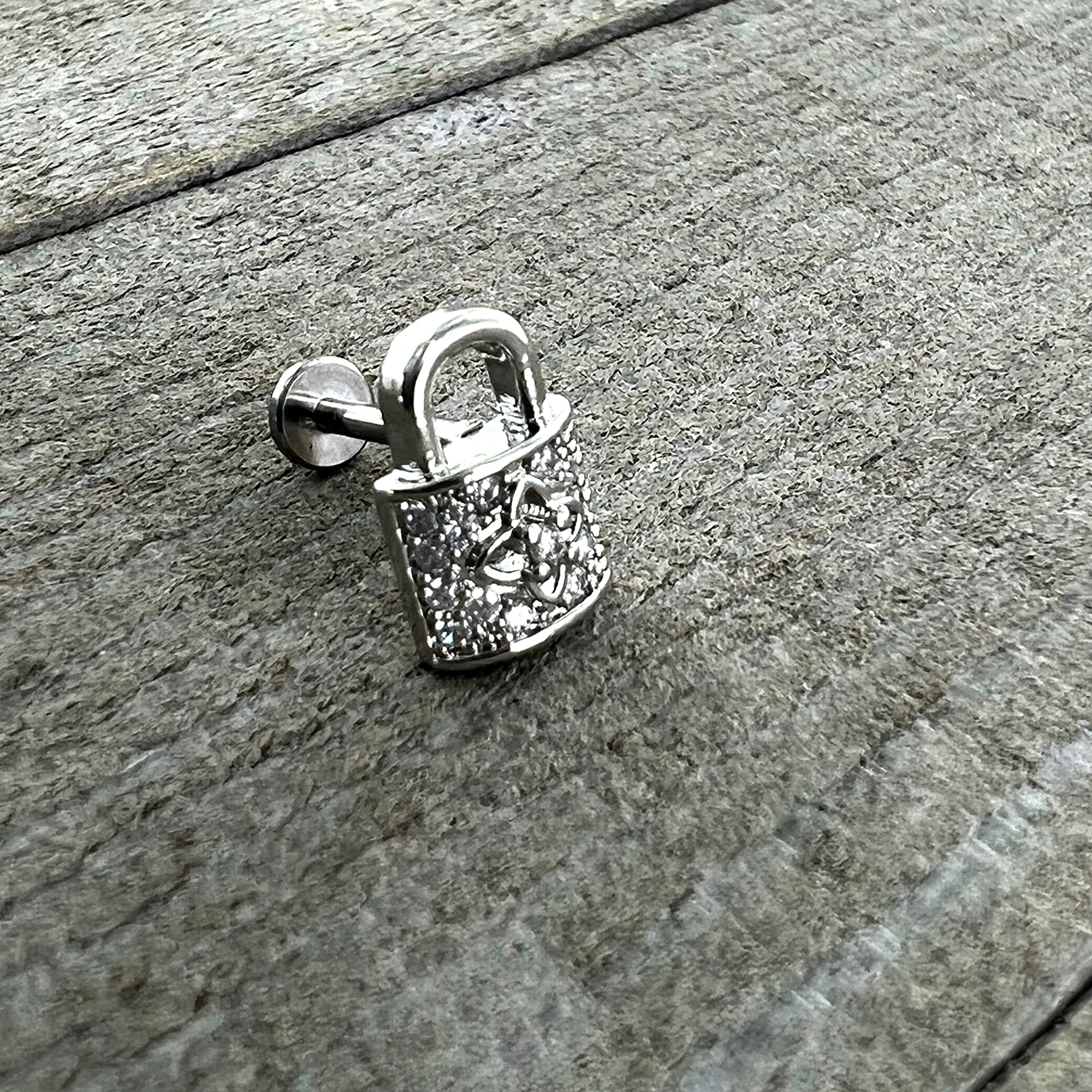16G 5/16 Clear CZ Gem Lock It Up Labret Monroe Tragus - Image 2