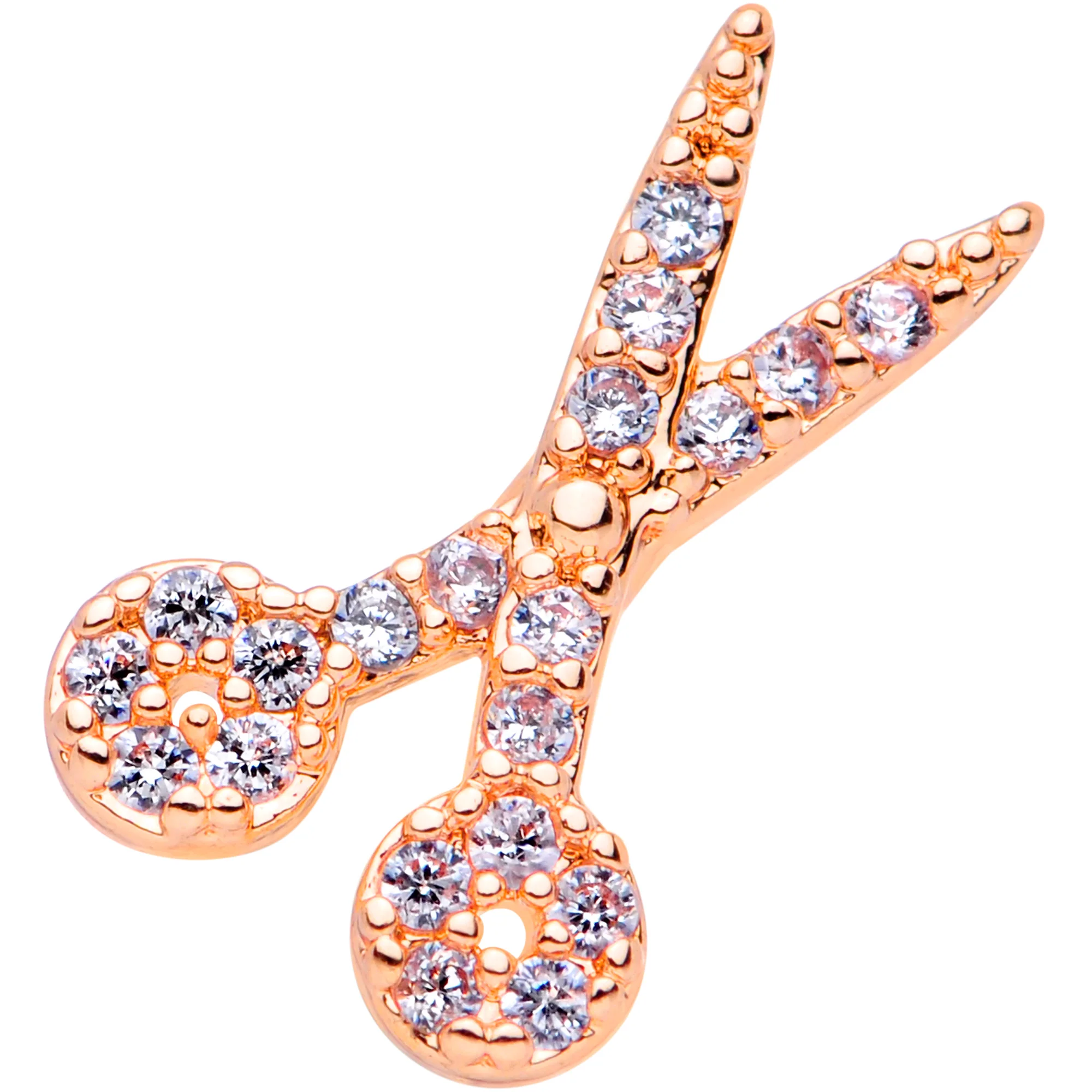 16G 5/16 Clear CZ Gem Rose Gold Hue Scissors Labret Monroe Tragus - Image 2