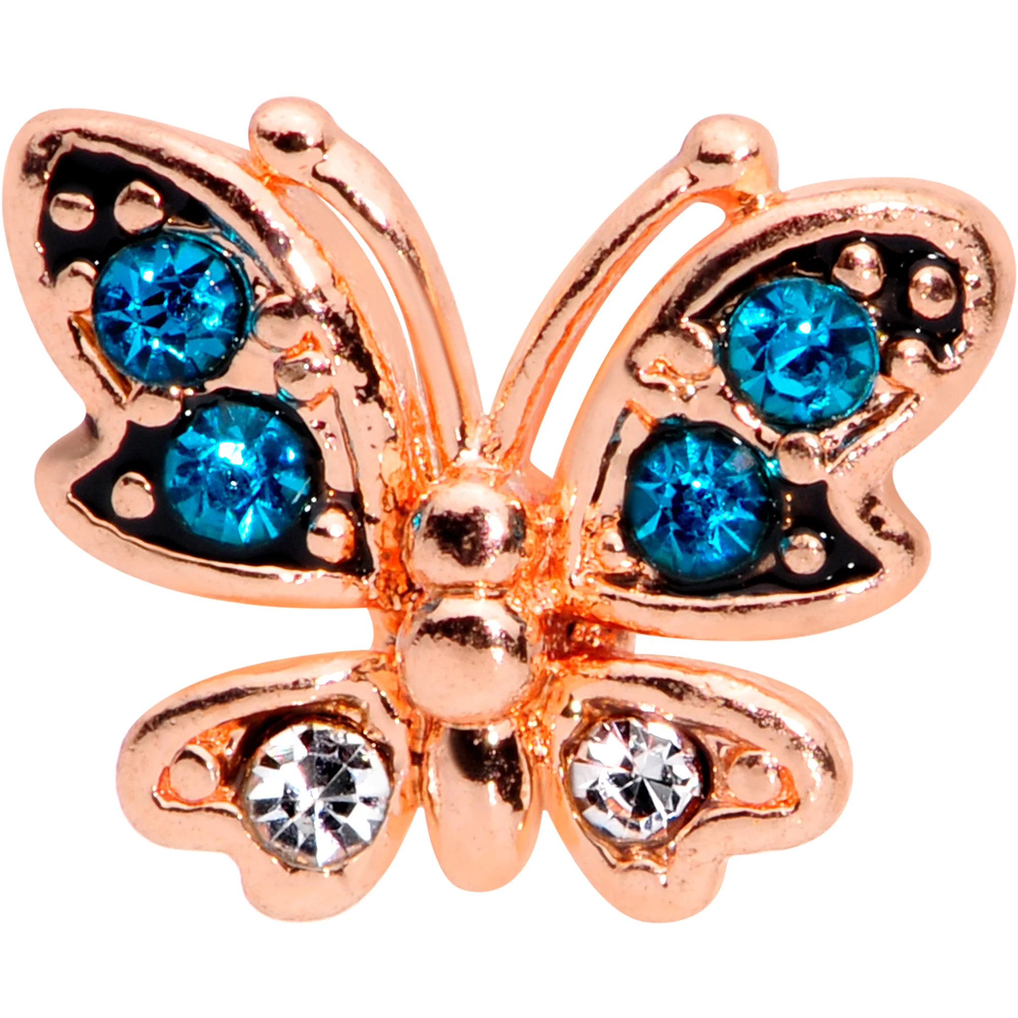 16G 5/16 Clear CZ Gem Rose Gold Tone Butterfly Labret Tragus - Image 2
