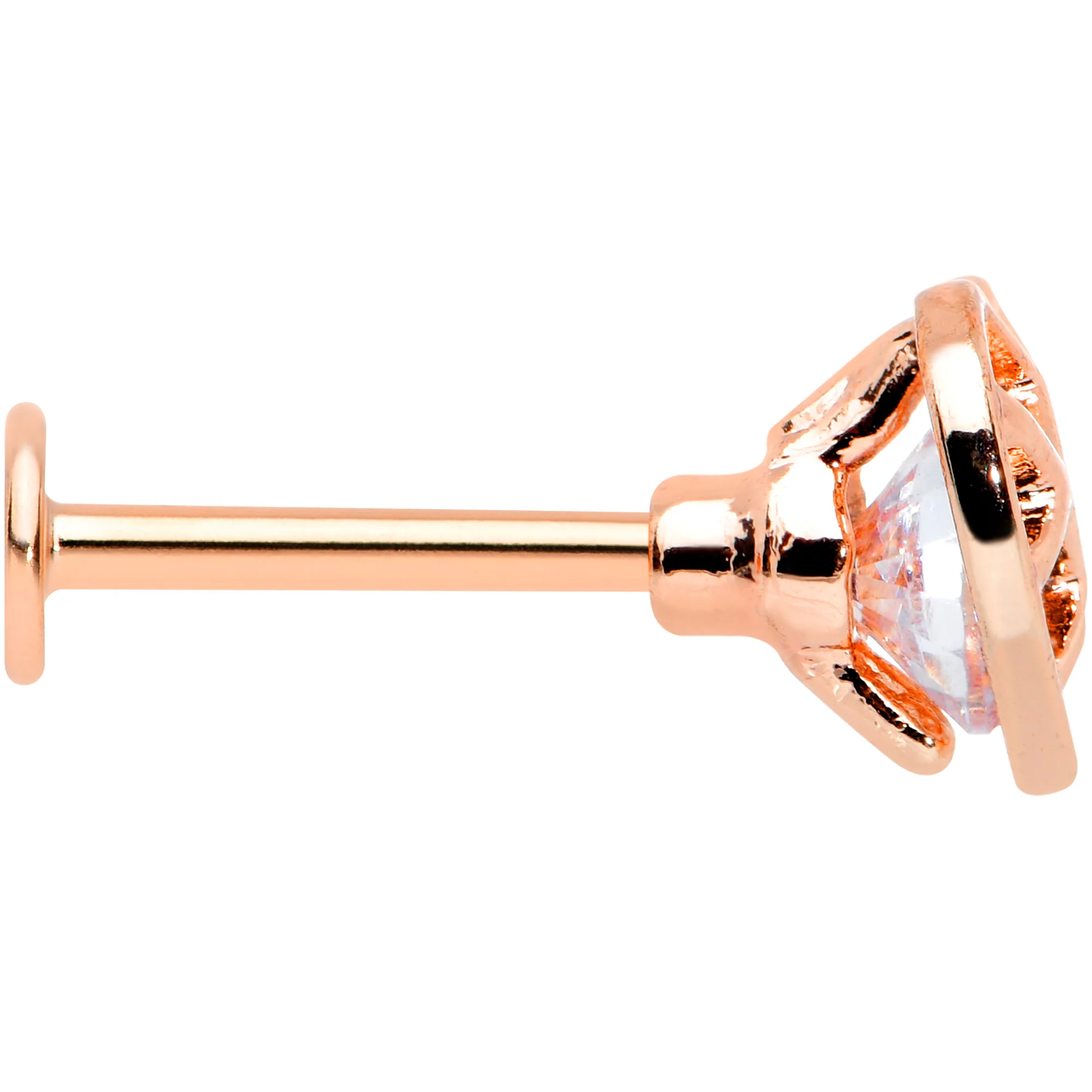 16G 5/16 Clear CZ Gem Rose Gold Tone Cage Heart Labret Tragus - Image 3