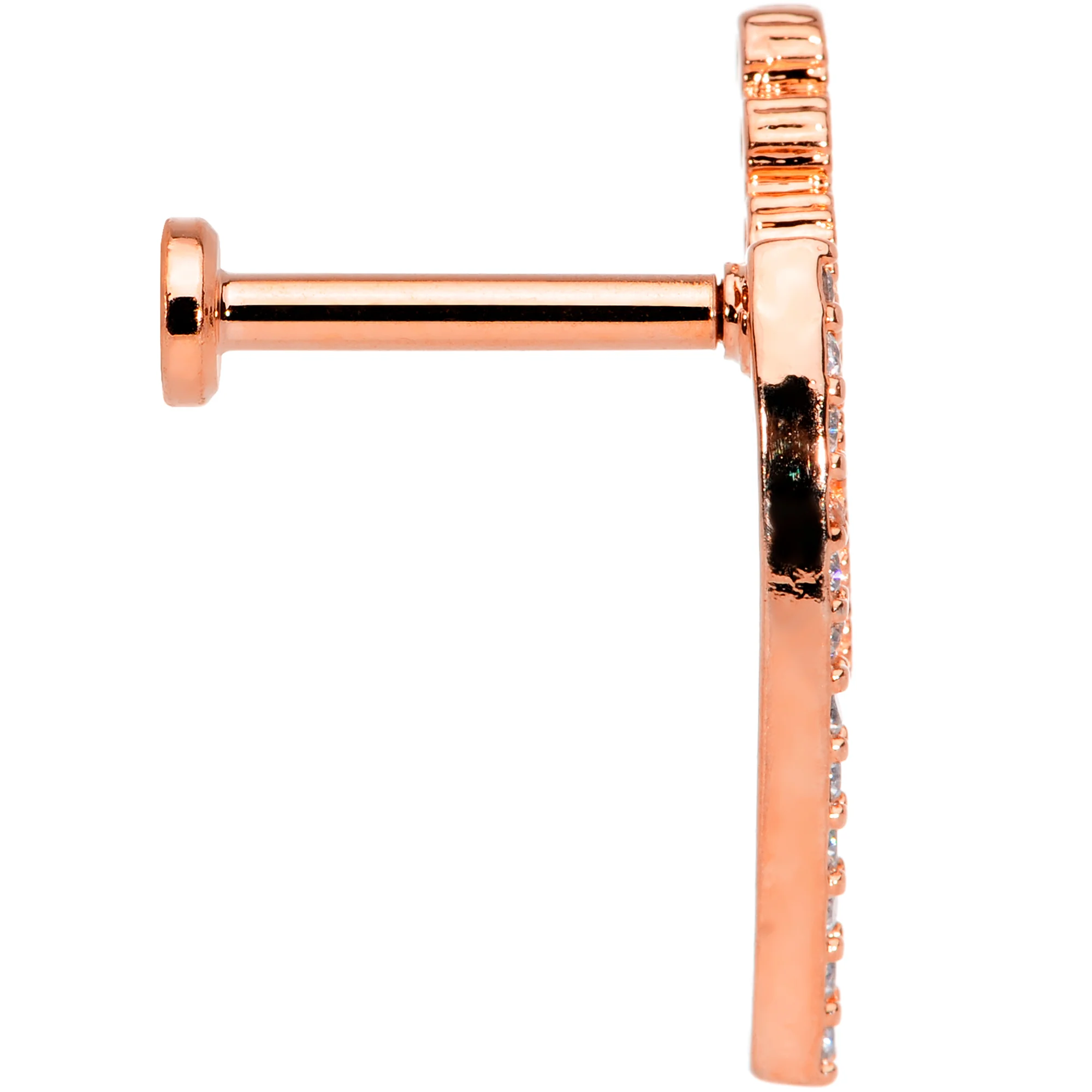 16G 5/16 Clear CZ Gem Rose Gold Tone Curve Internal Thread Labret - Image 3