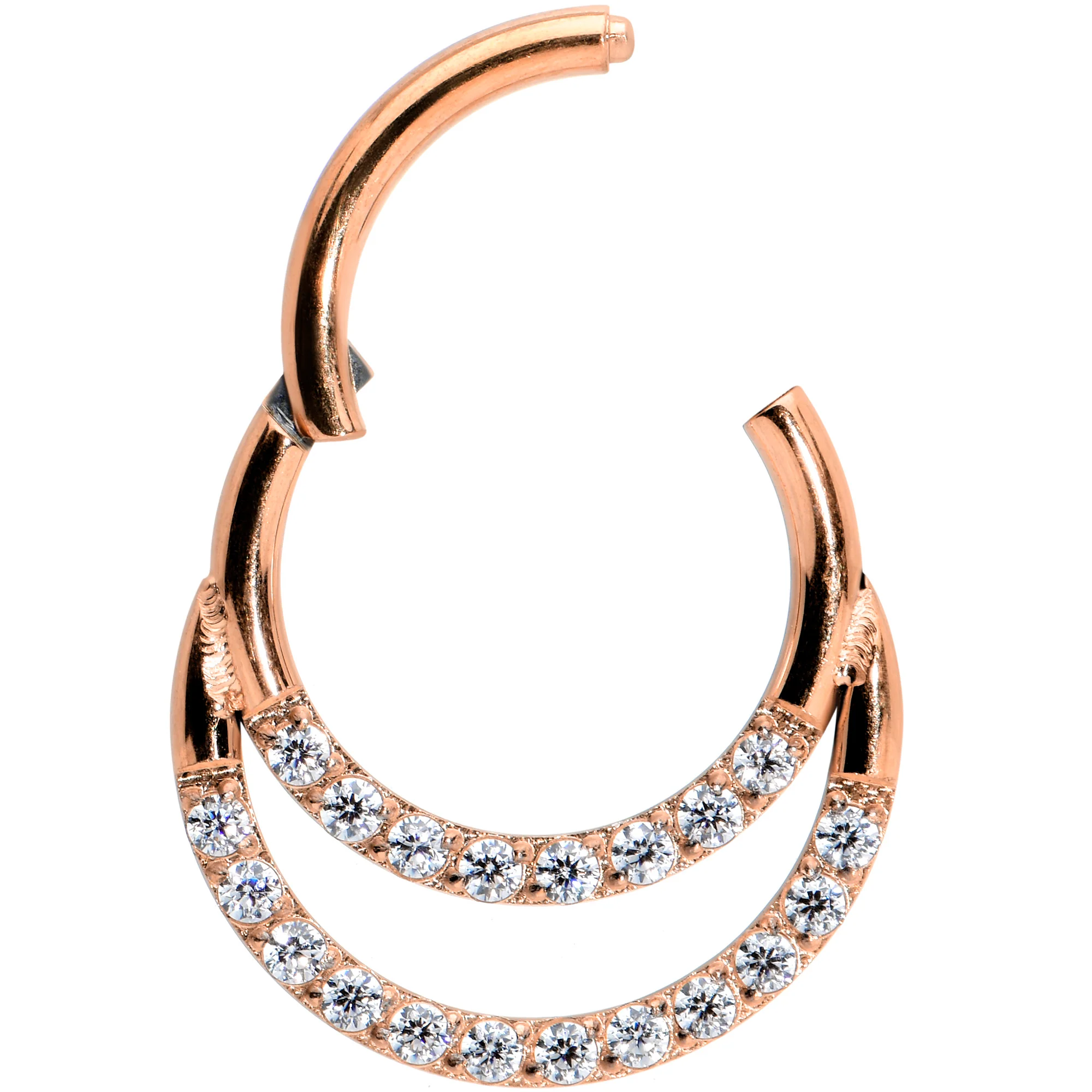 16G 5/16 Clear CZ Gem Rose Gold Tone Double Row Segment Ring - Image 2