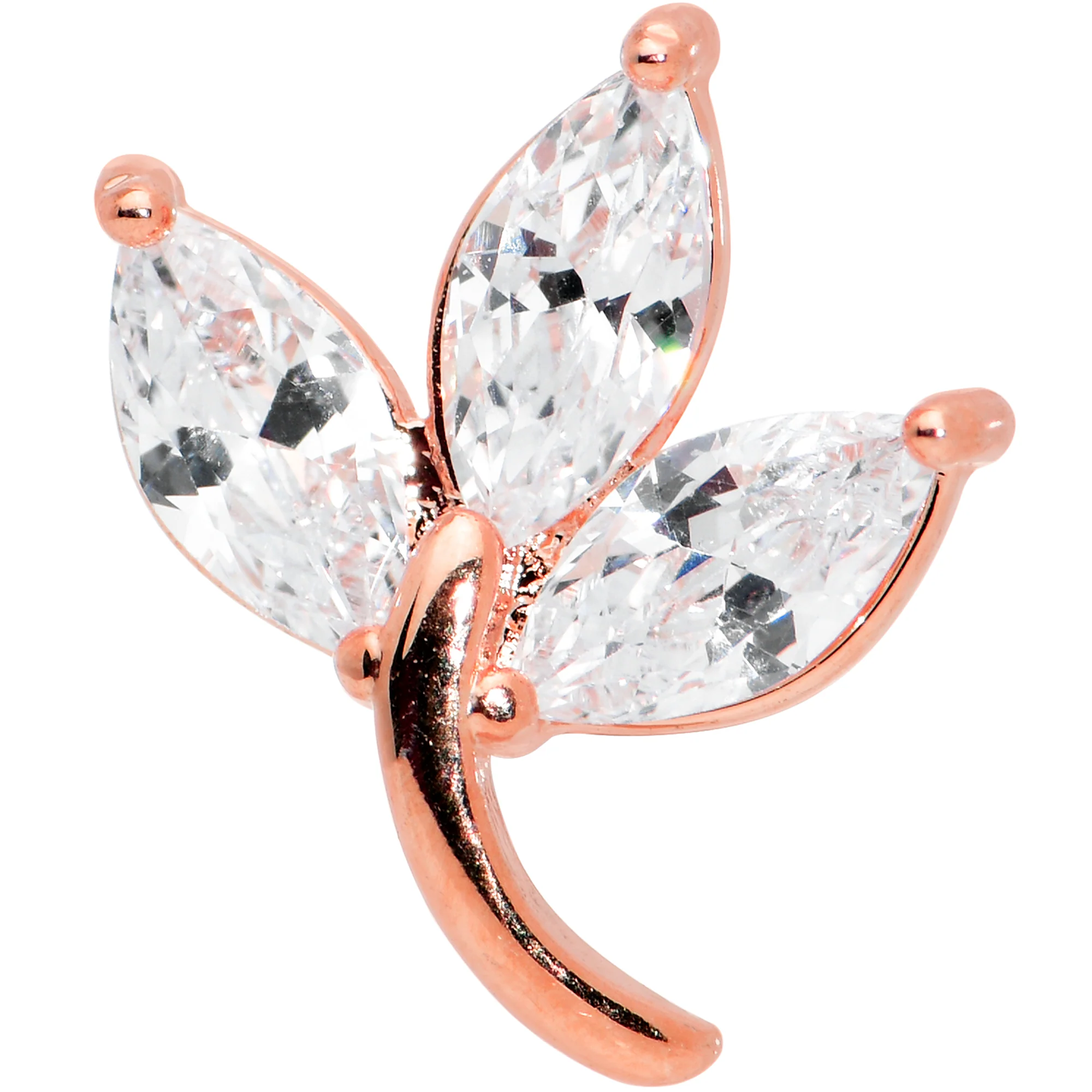 16G 5/16 Clear CZ Gem Rose Gold Tone Leaf Internal Thread Labret - Image 2