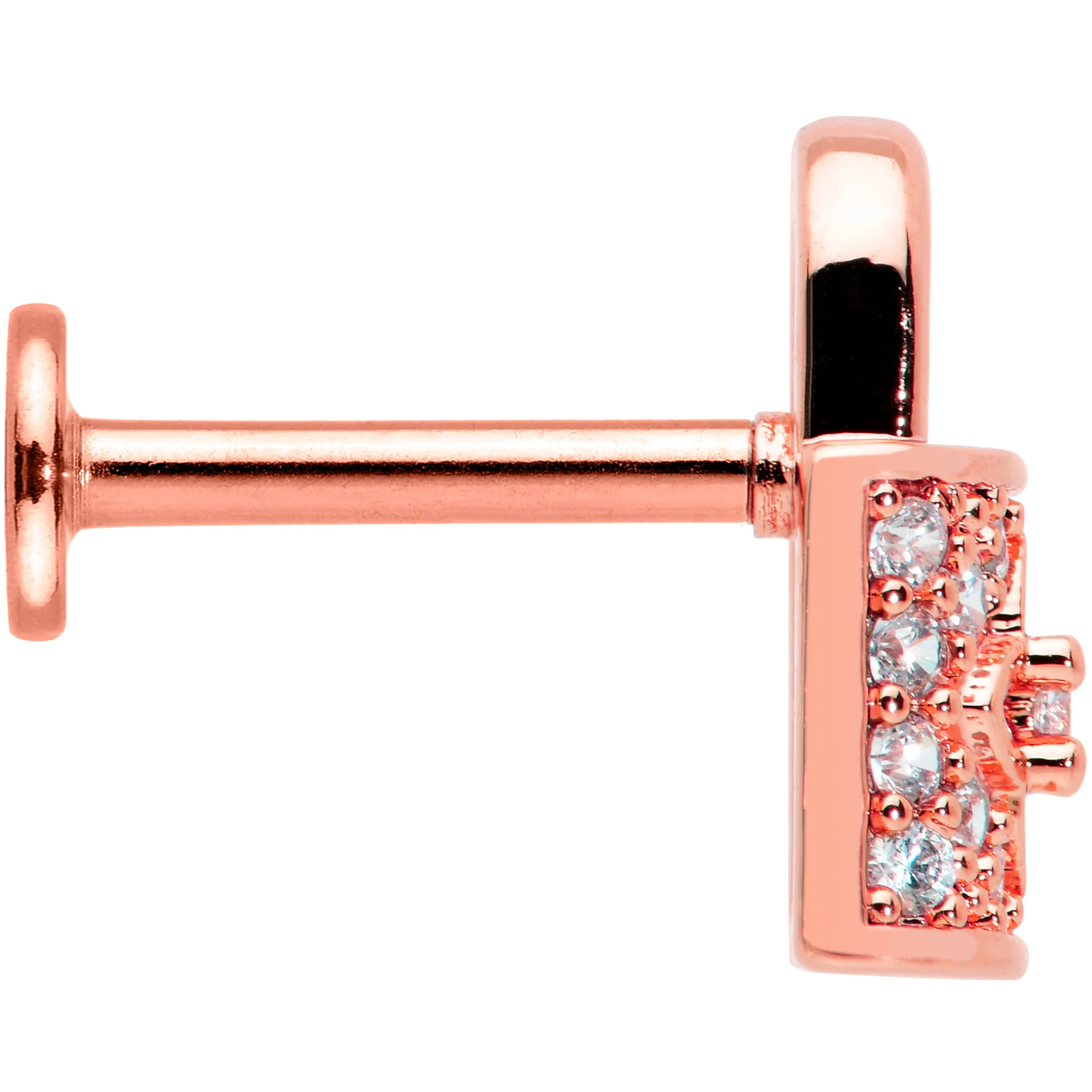 16G 5/16 Clear CZ Gem Rose Gold Tone Lock It Up Labret Tragus - Image 3