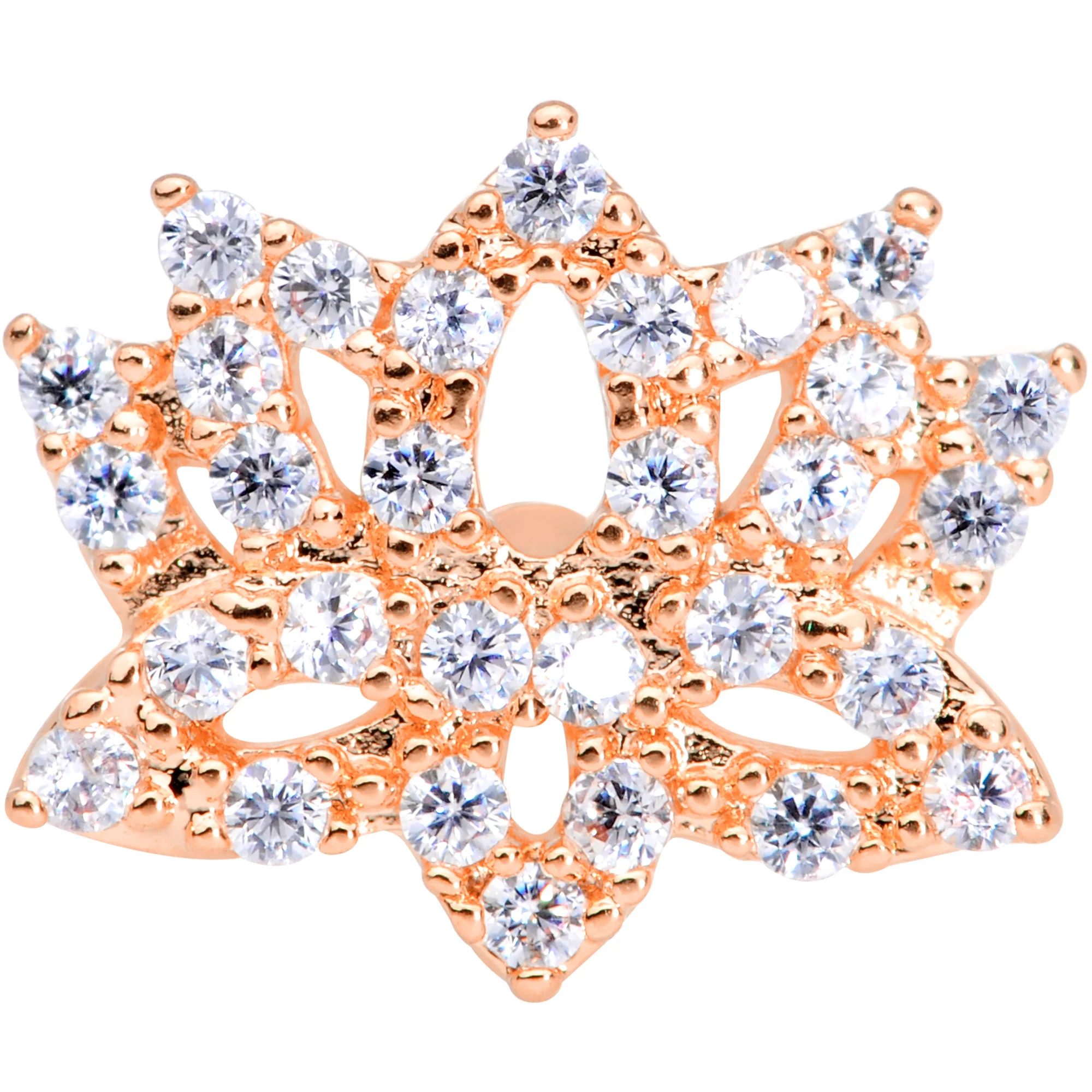 16G 5/16 Clear CZ Gem Rose Gold Tone Lotus Flower Labret Monroe - Image 2