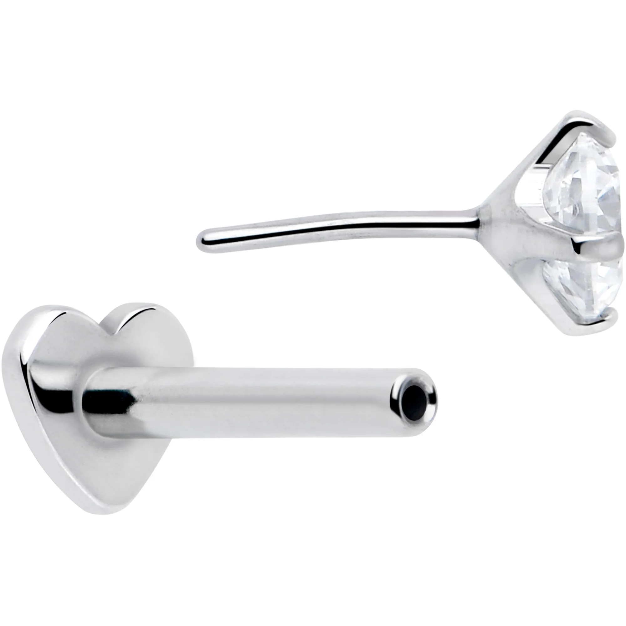 16G 5/16 Clear CZ Implant Grade Titanium Threadless Reversible Heart Flatback Stud - Image 3