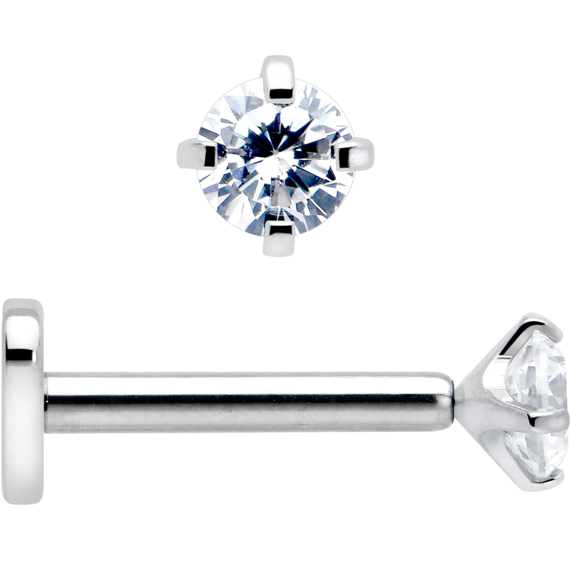 16G 5/16 Clear CZ Implant Grade Titanium Threadless Reversible Heart Flatback Stud - Image 6