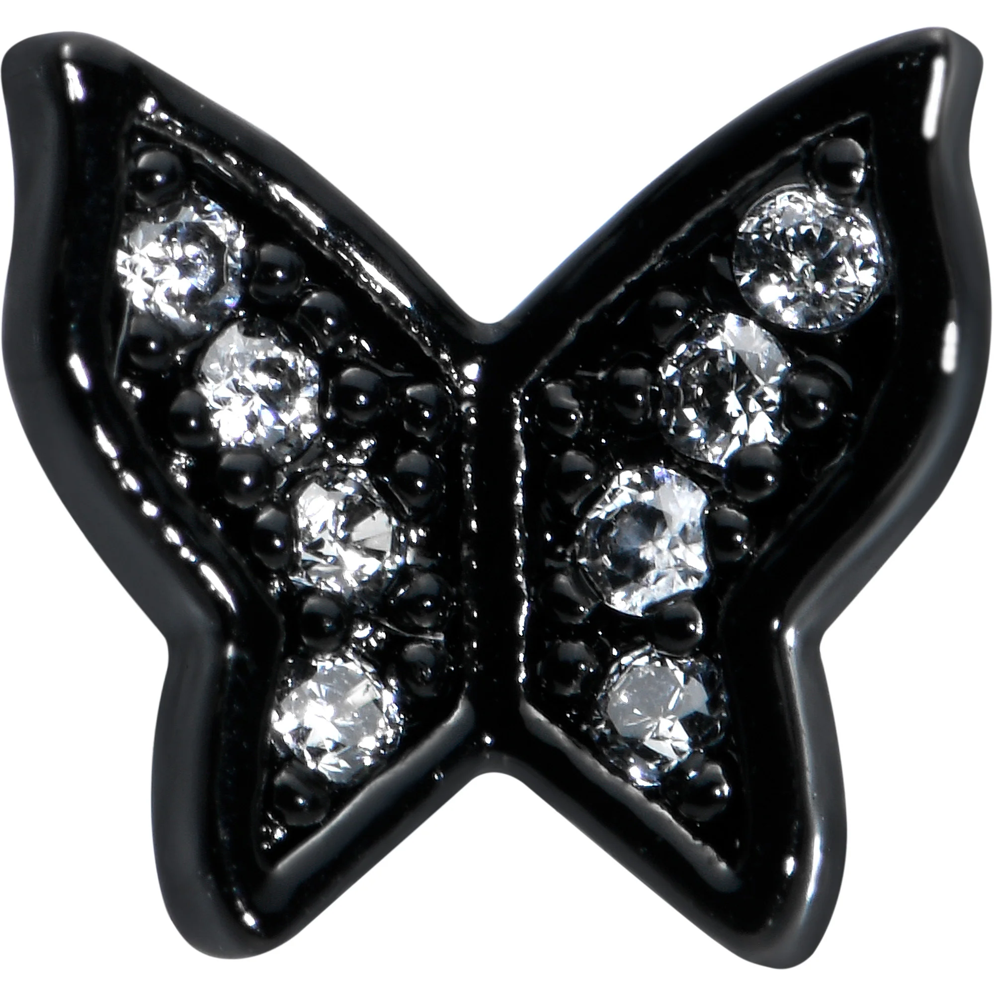 16G 5/16 Clear Gem Black Butterfly Internal Thread Labret Tragus - Image 2
