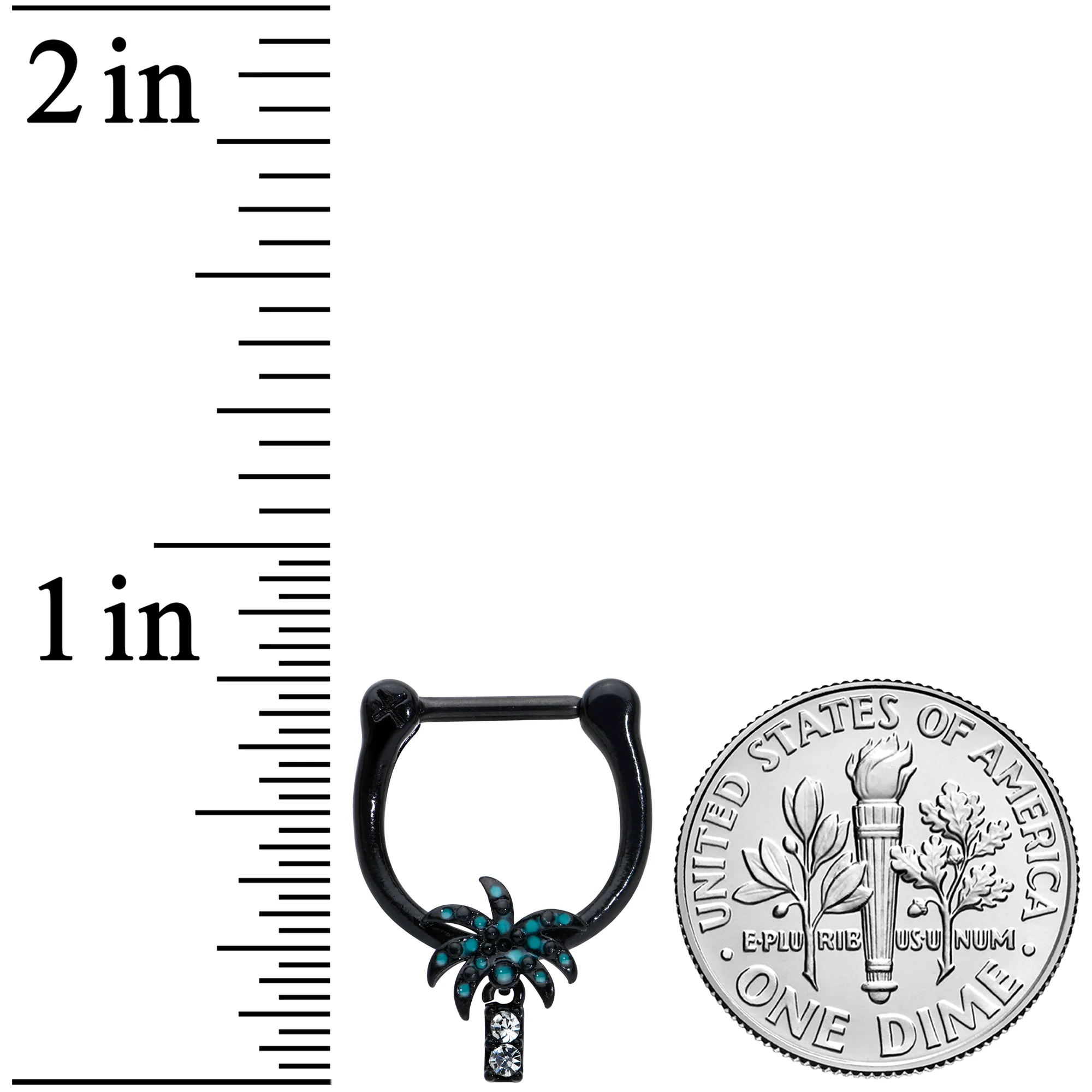16G 5/16 Clear Gem Black Night Palm Tree Dangle Cartilage Clicker - Image 3