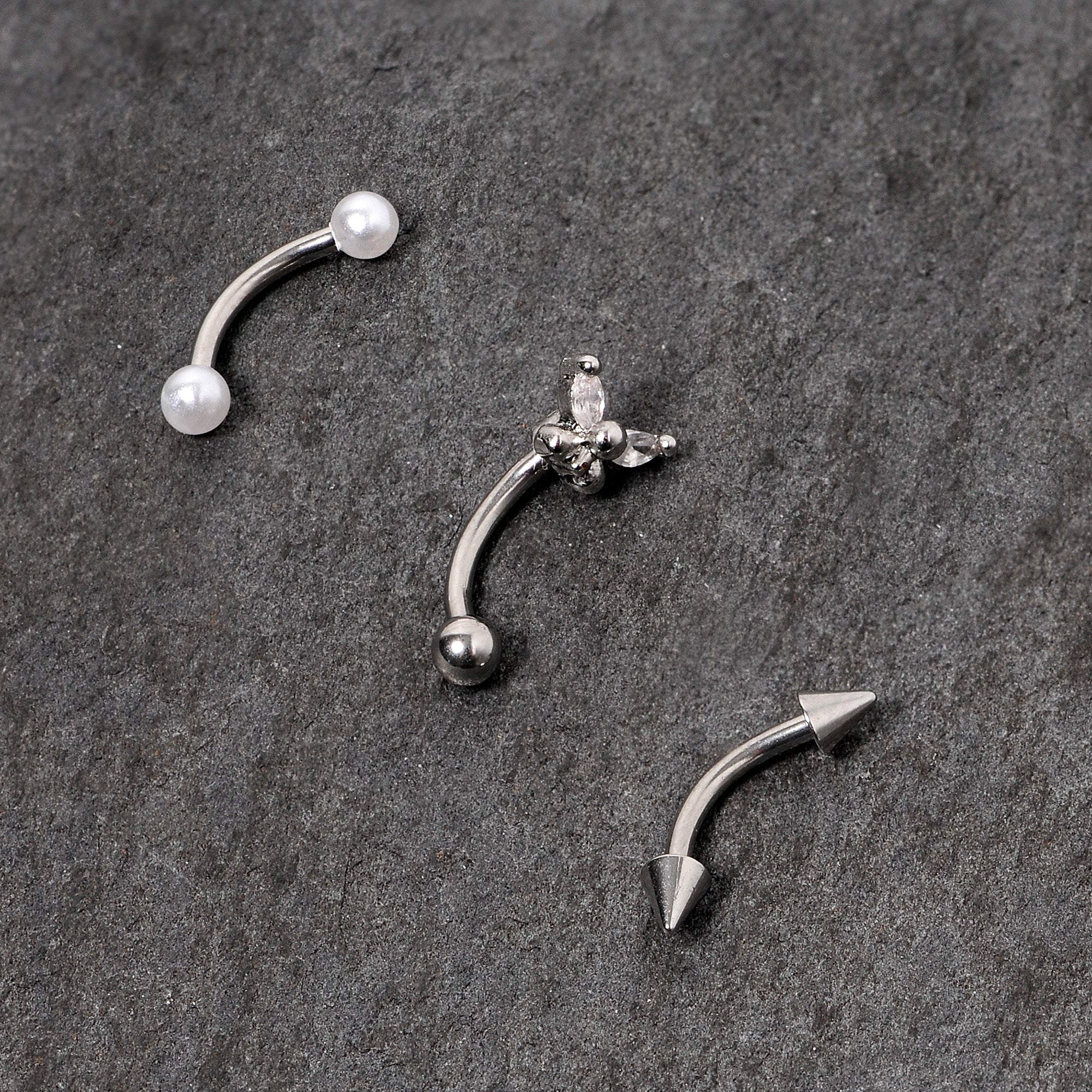 16G 5/16 Clear Gem Butterfly Curved Eyebrow Ring Set of 3 - Image 2