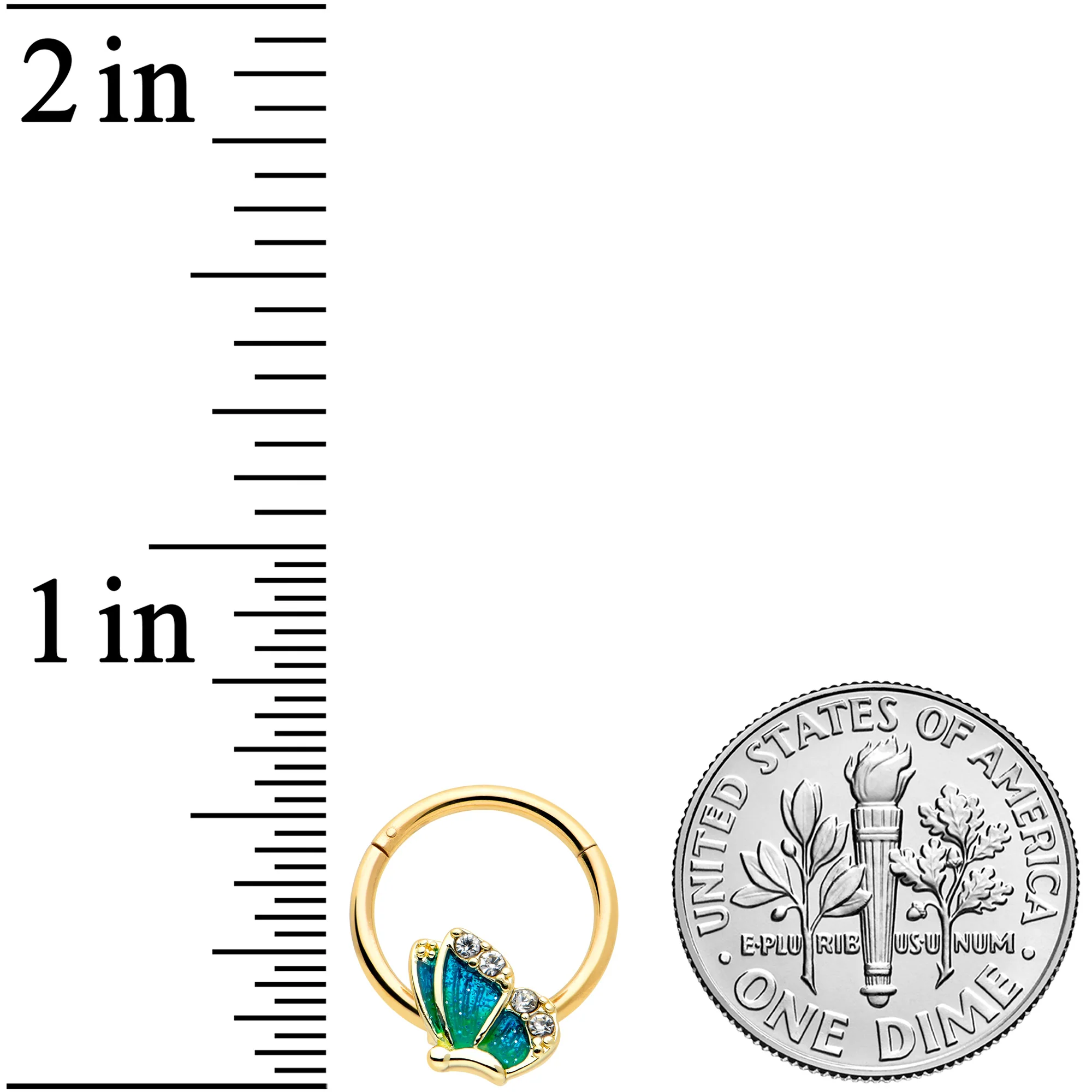 16G 3/8 Clear Gem Gold Tone Blues Butterfly Hinged Segment Ring - Image 3