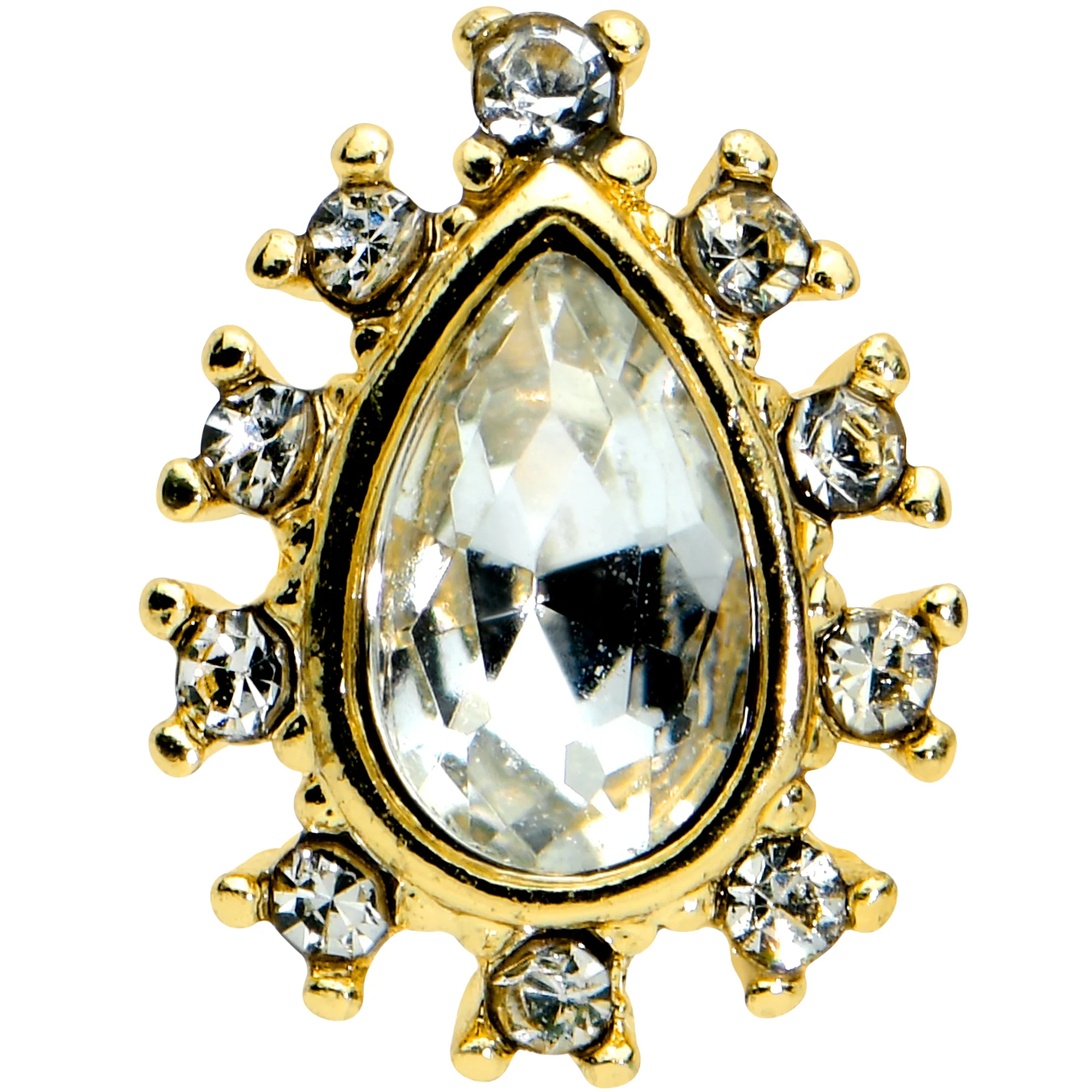 16G 5/16 Clear Gem Gold Tone Drop Labret Monroe Tragus - Image 2