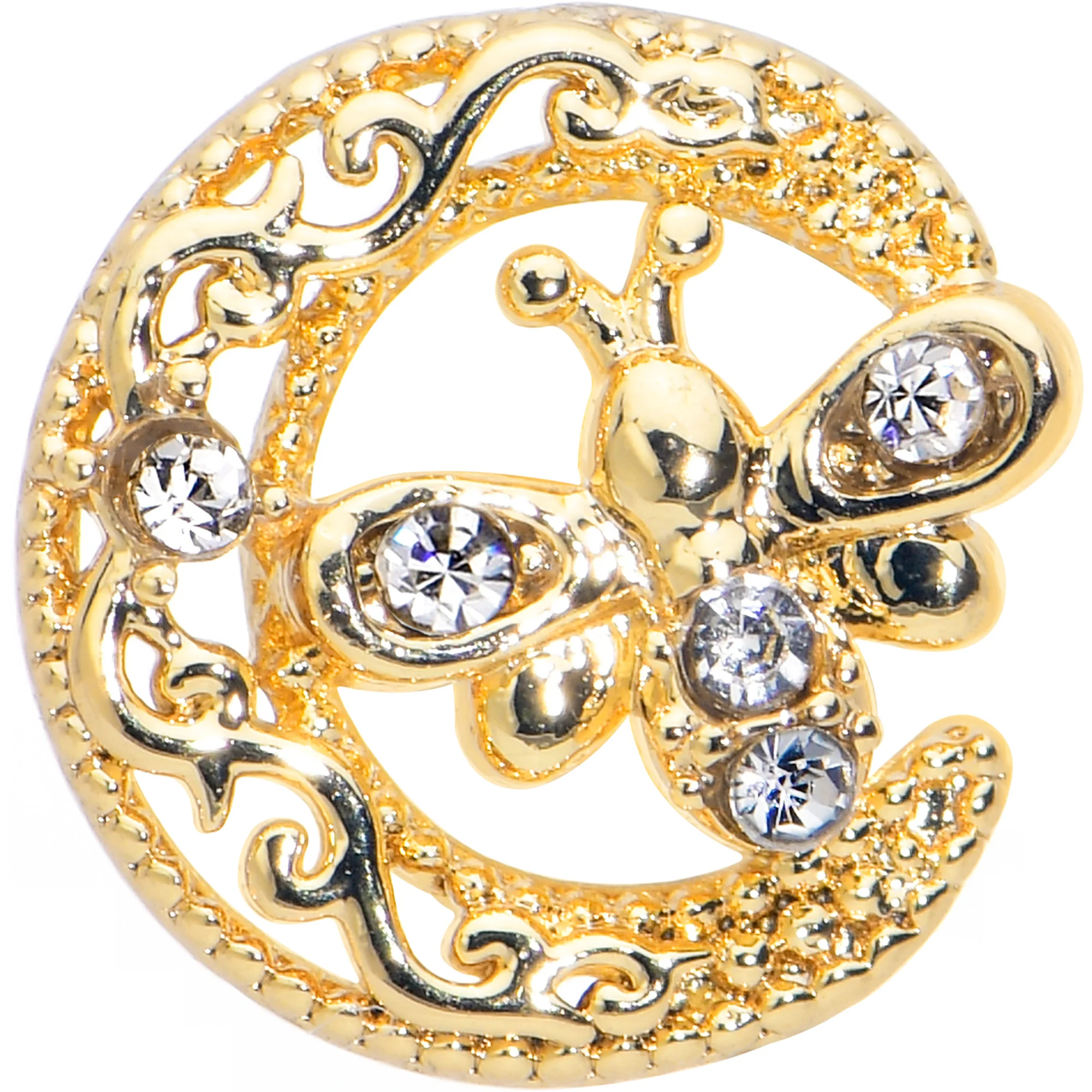 16G 5/16 Clear Gem Gold Tone Interally Threaded Dragonfly Labret - Image 2