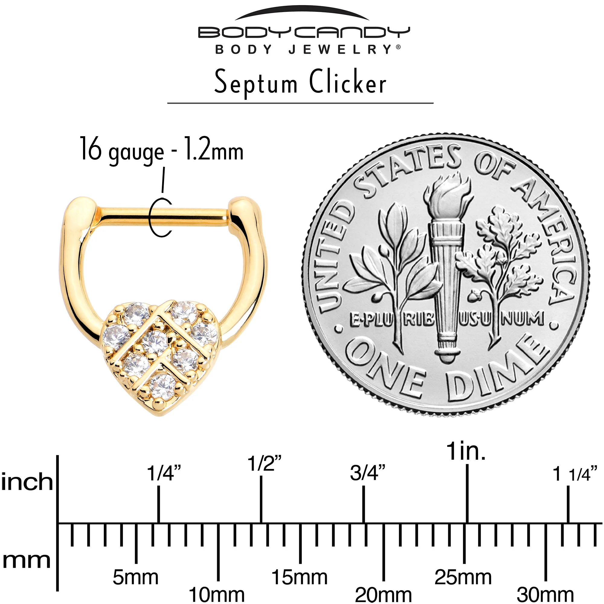 16G 5/16 Clear Gem Gold Tone Lattice Heart Cartilage Clicker - Image 4