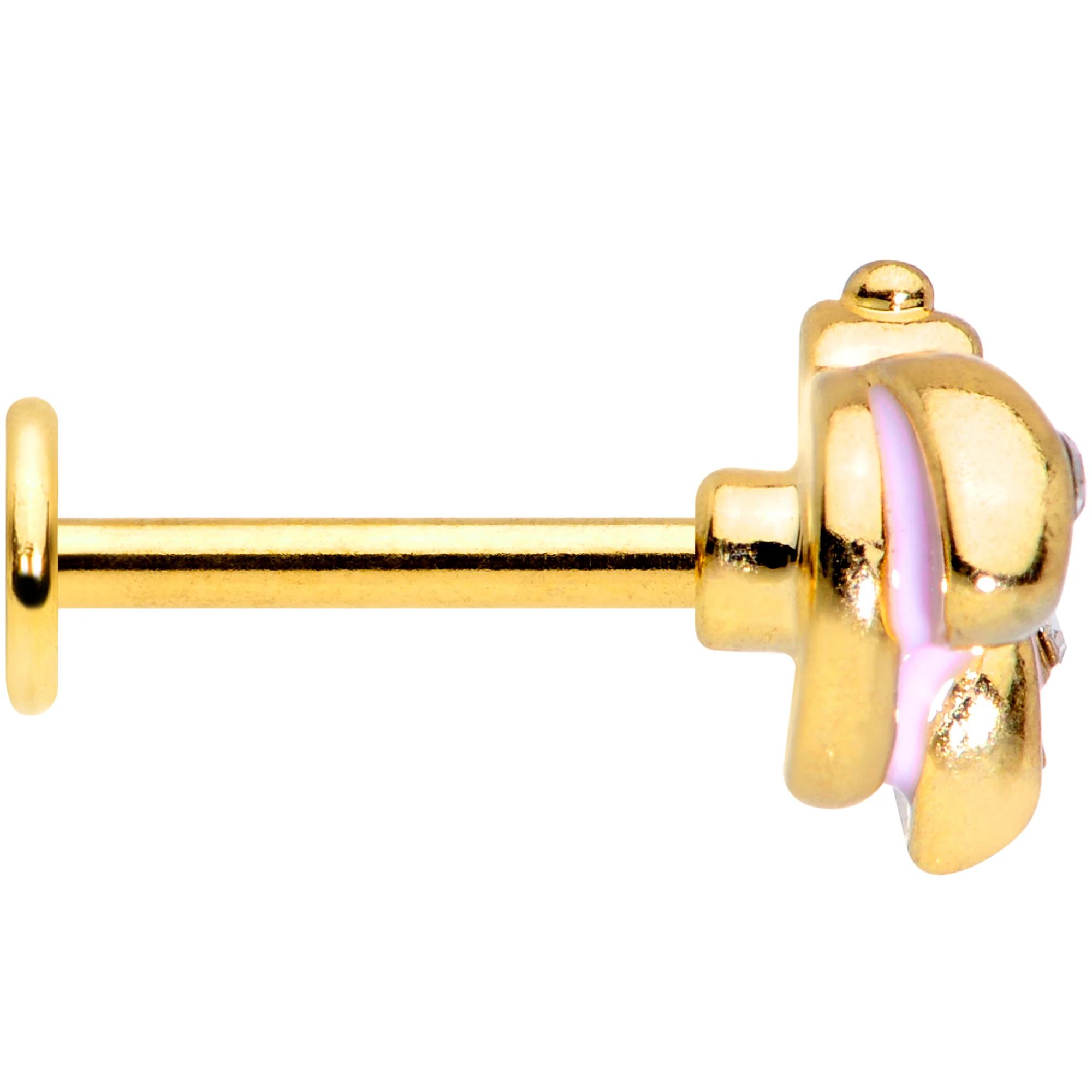 16G 5/16 Clear Gem Gold Tone Pink Ladybug Labret Monroe Tragus - Image 3
