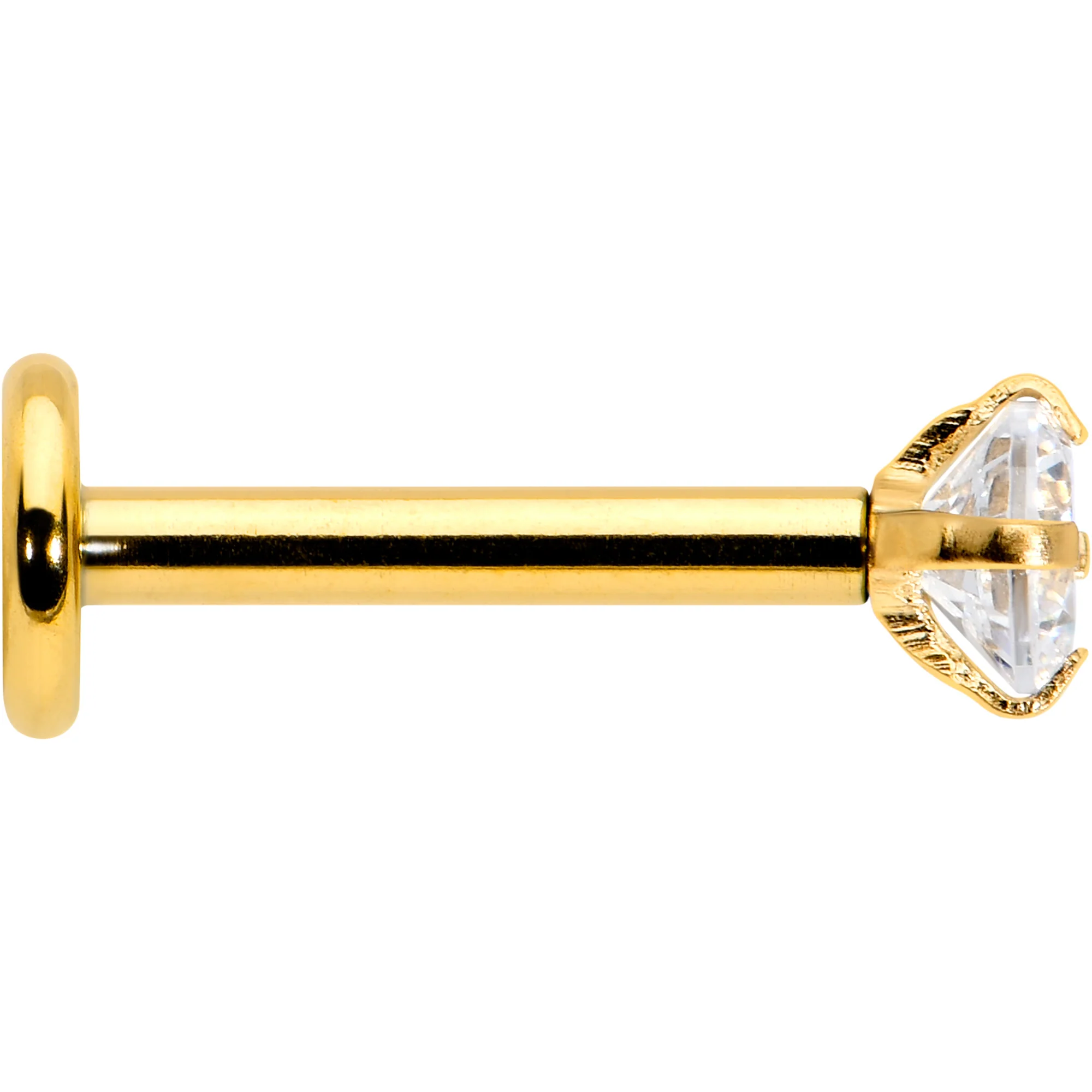 16G 5/16 Clear Gem Gold Tone Round Internal Thread Labret Tragus - Image 2