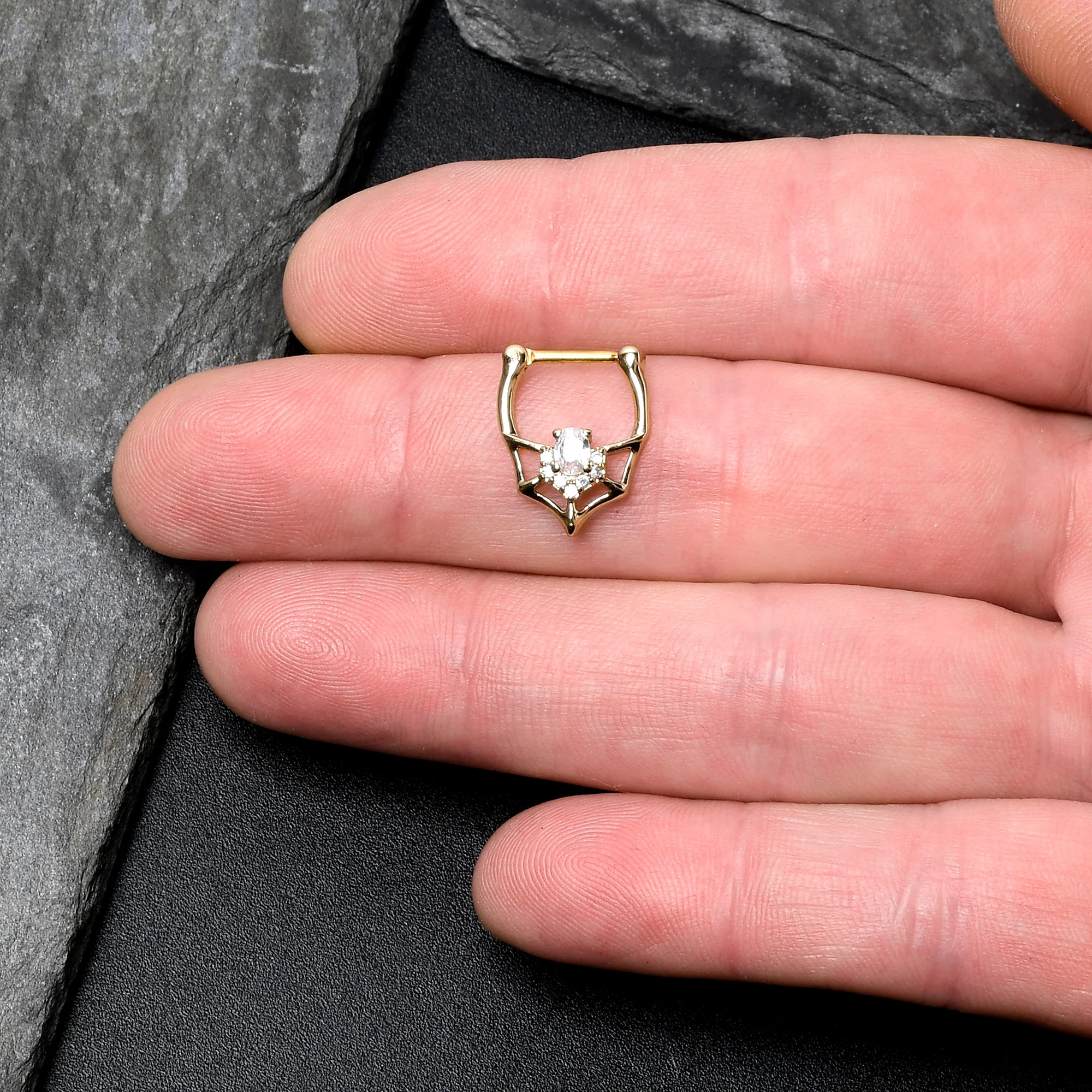 16G 5/16 Clear Gem Gold Tone Spider Bat Cartilage Clicker - Image 3