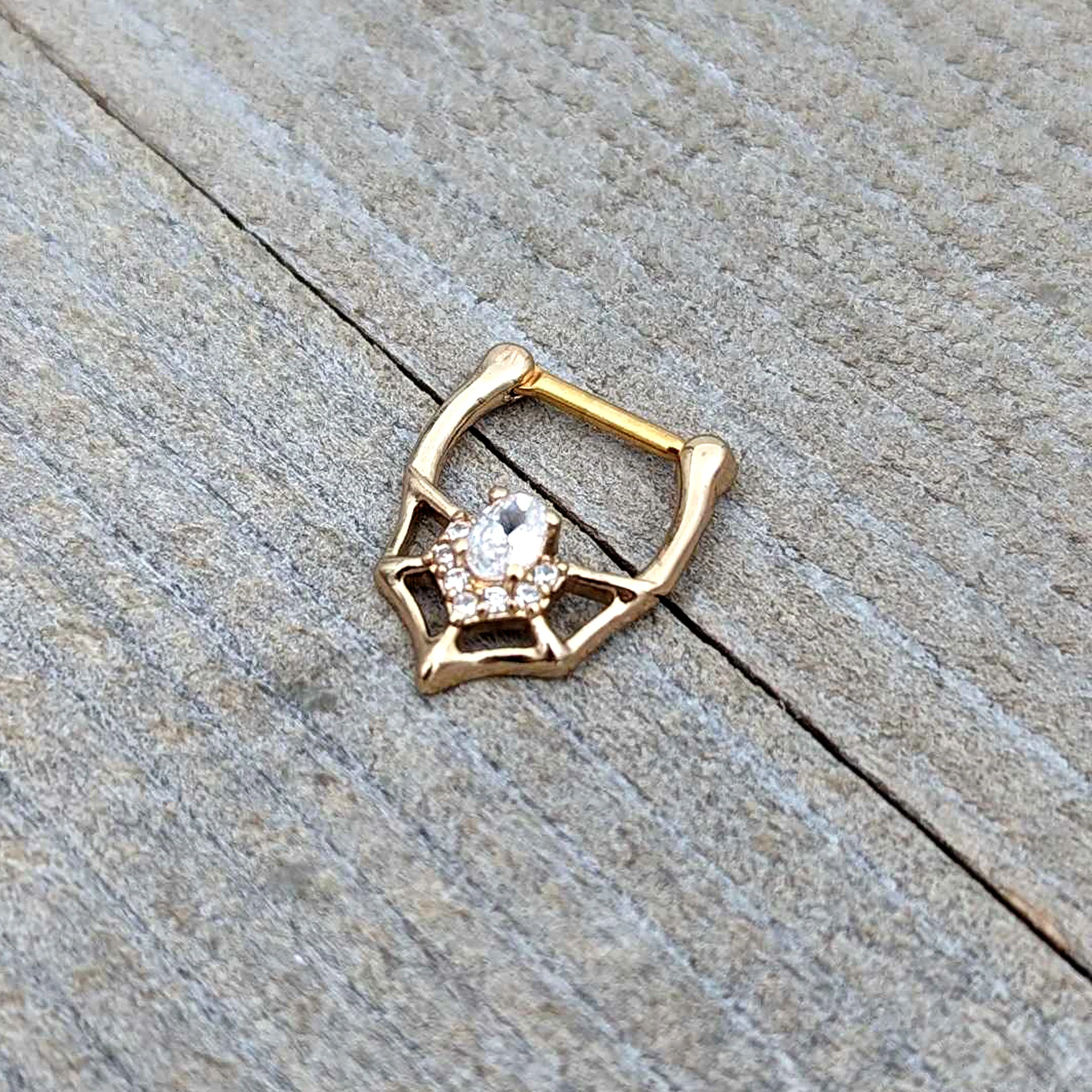 16G 5/16 Clear Gem Gold Tone Spider Bat Cartilage Clicker - Image 7
