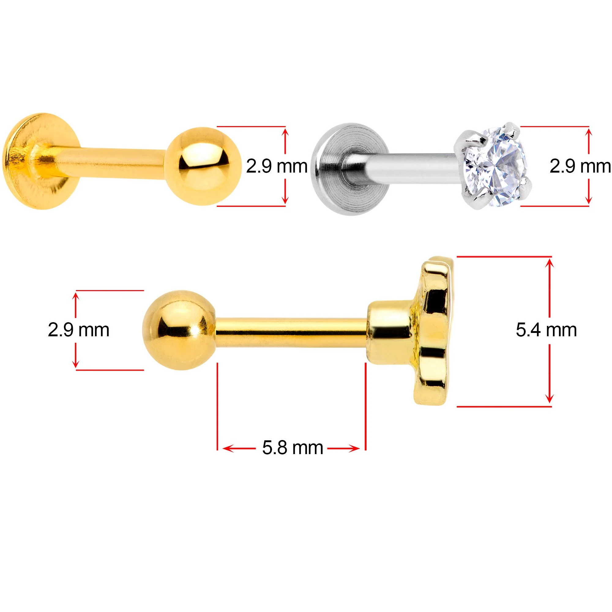 16G 5/16 Clear Gem Gold Tone Variety Butterfly Cartilage Tragus Set of 3 - Image 3
