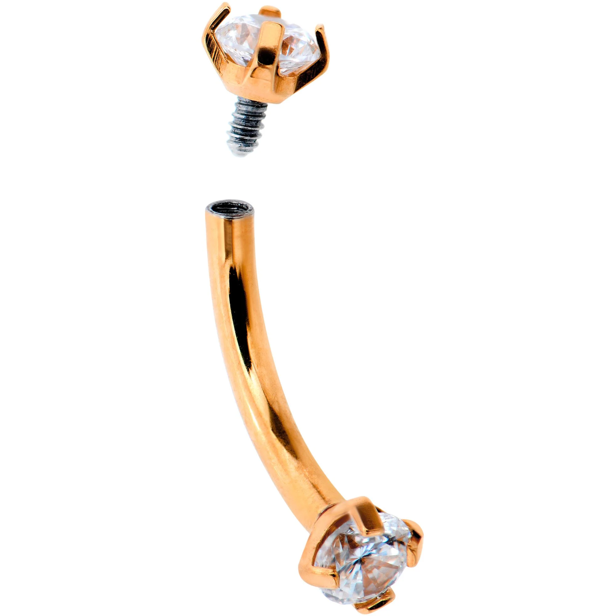16G 5/16 Clear Gem Rose Gold PVD Bling Bling Curved Eyebrow Ring - Image 2