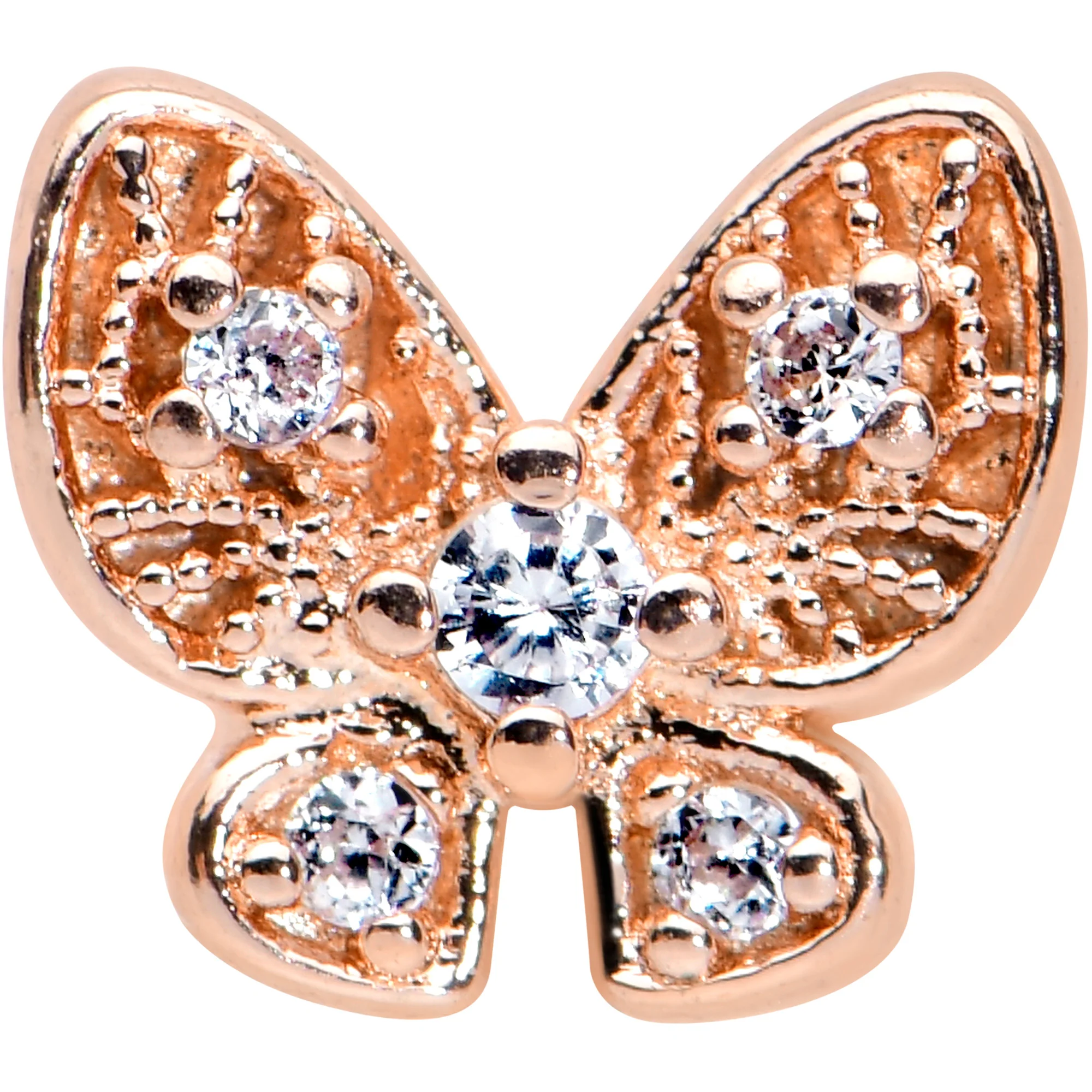 16G 5/16 Clear Gem Rose Gold Tone Airy Butterfly Labret Tragus - Image 2