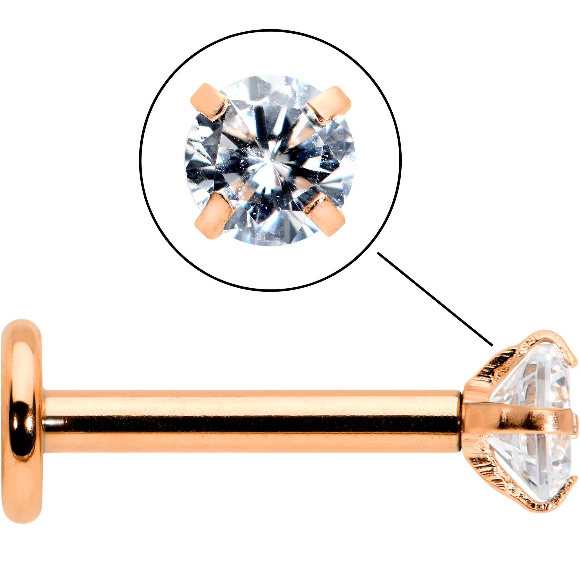 16G 5/16 Clear Gem Rosy Tone Round Internal Thread Labret Tragus - Image 4