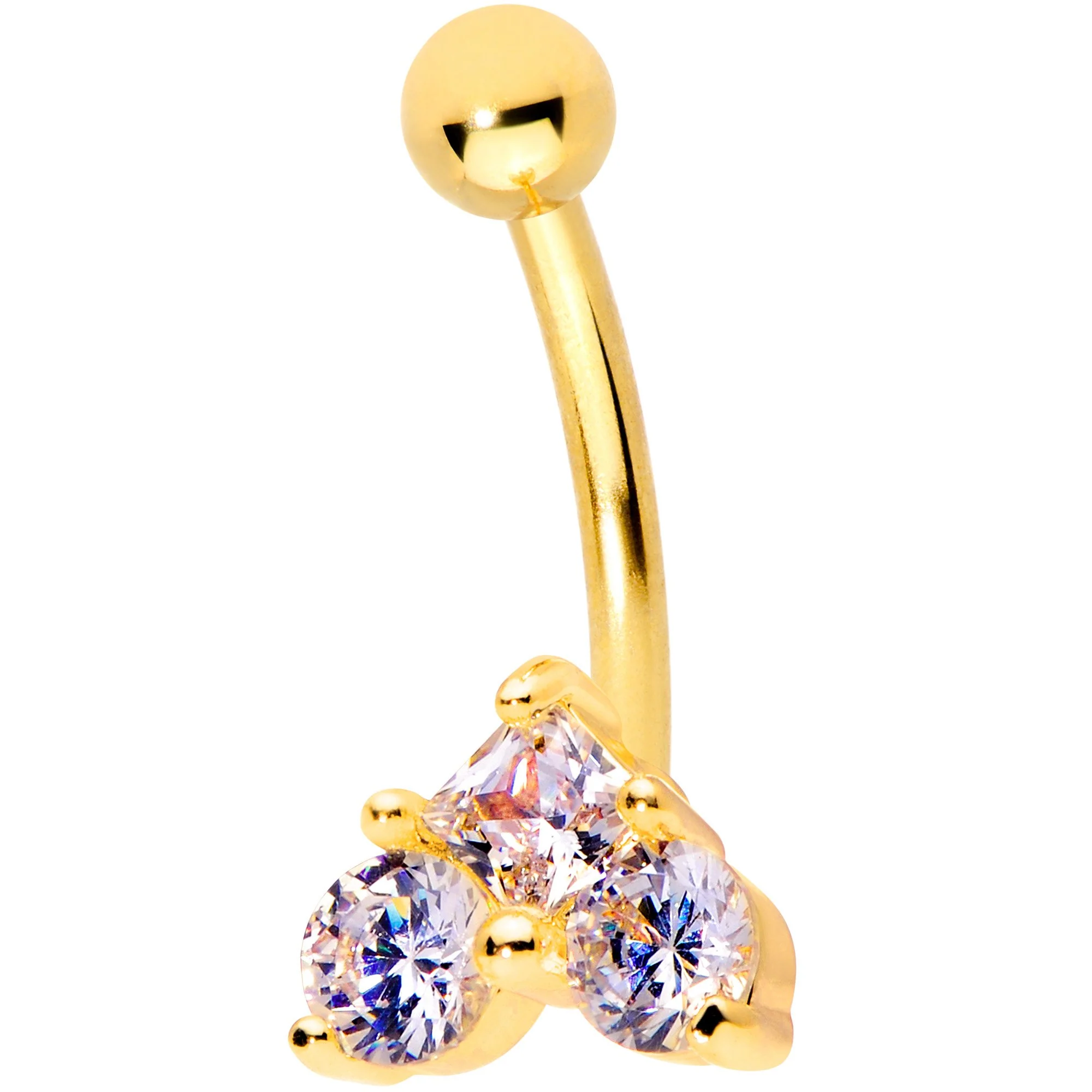 16G 5/16 Clear Gem Trio Gold Tone Heart Curved Eyebrow Ring - Image 2