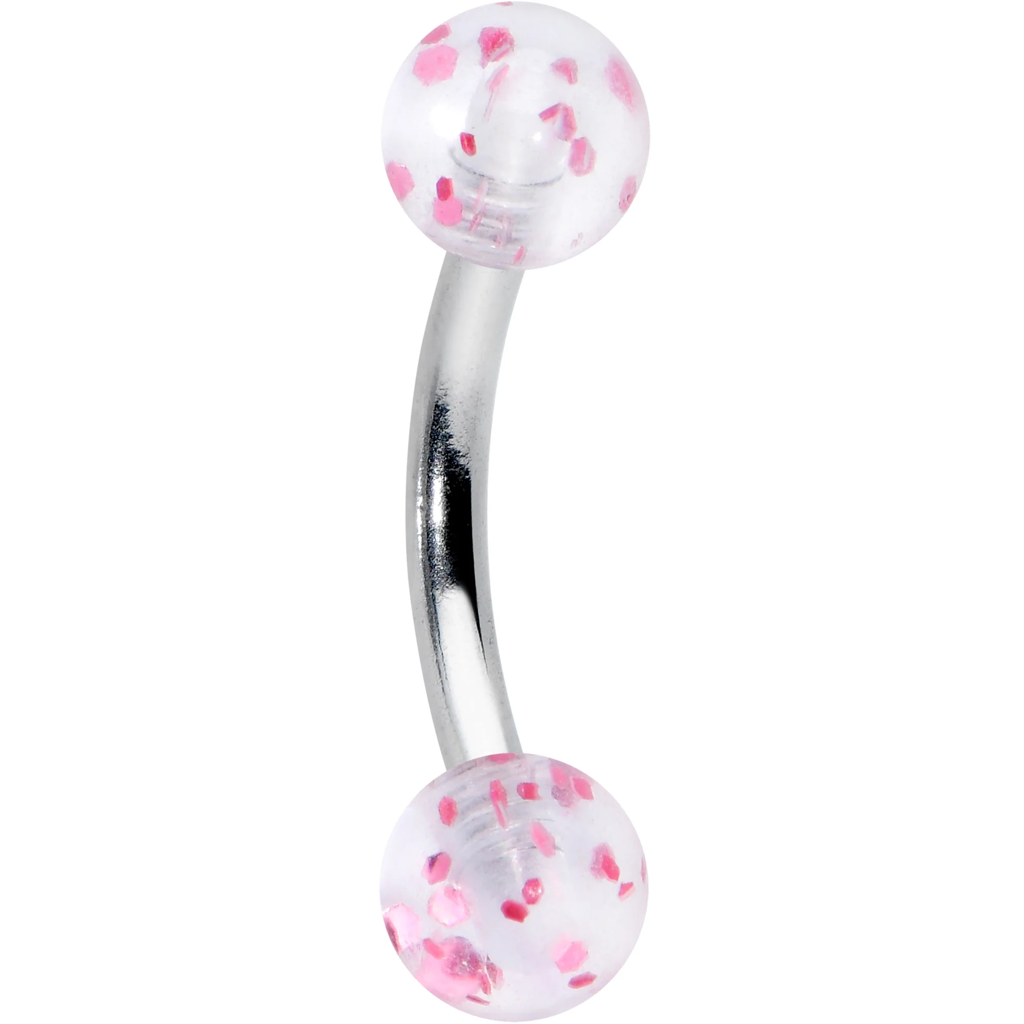 16G 5/16 Clear Pink Glitter Ends Curved Eyebrow Ring - Image 3