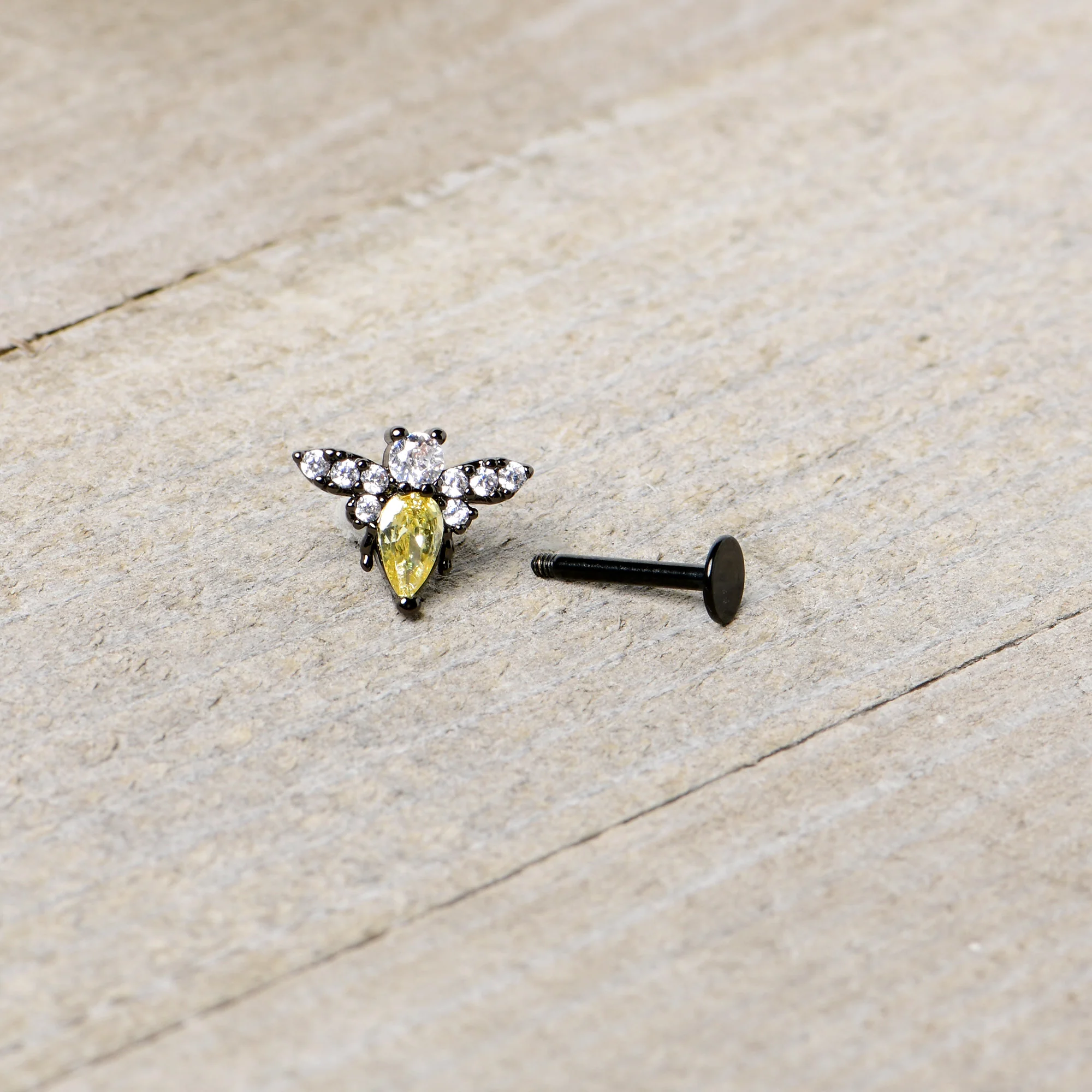 16G 5/16 Clear Yellow Gem Black Butterfly Labret Monroe Tragus - Image 7