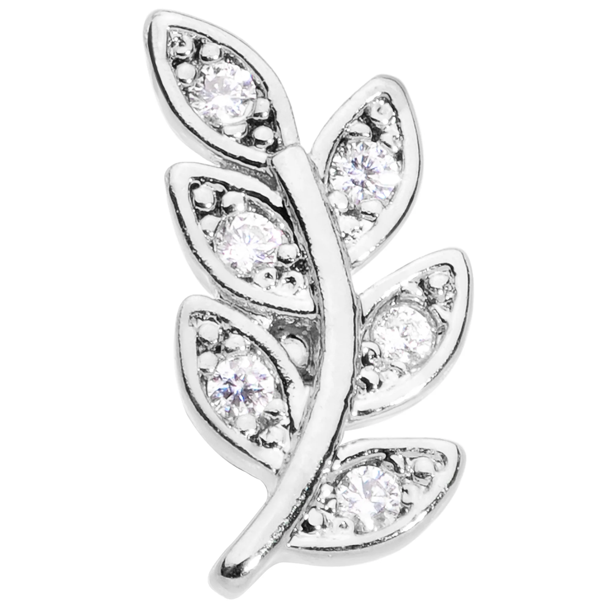 16G 5/16 Color CZ Gem Leaf Internally Threaded Labret Tragus - Image 2