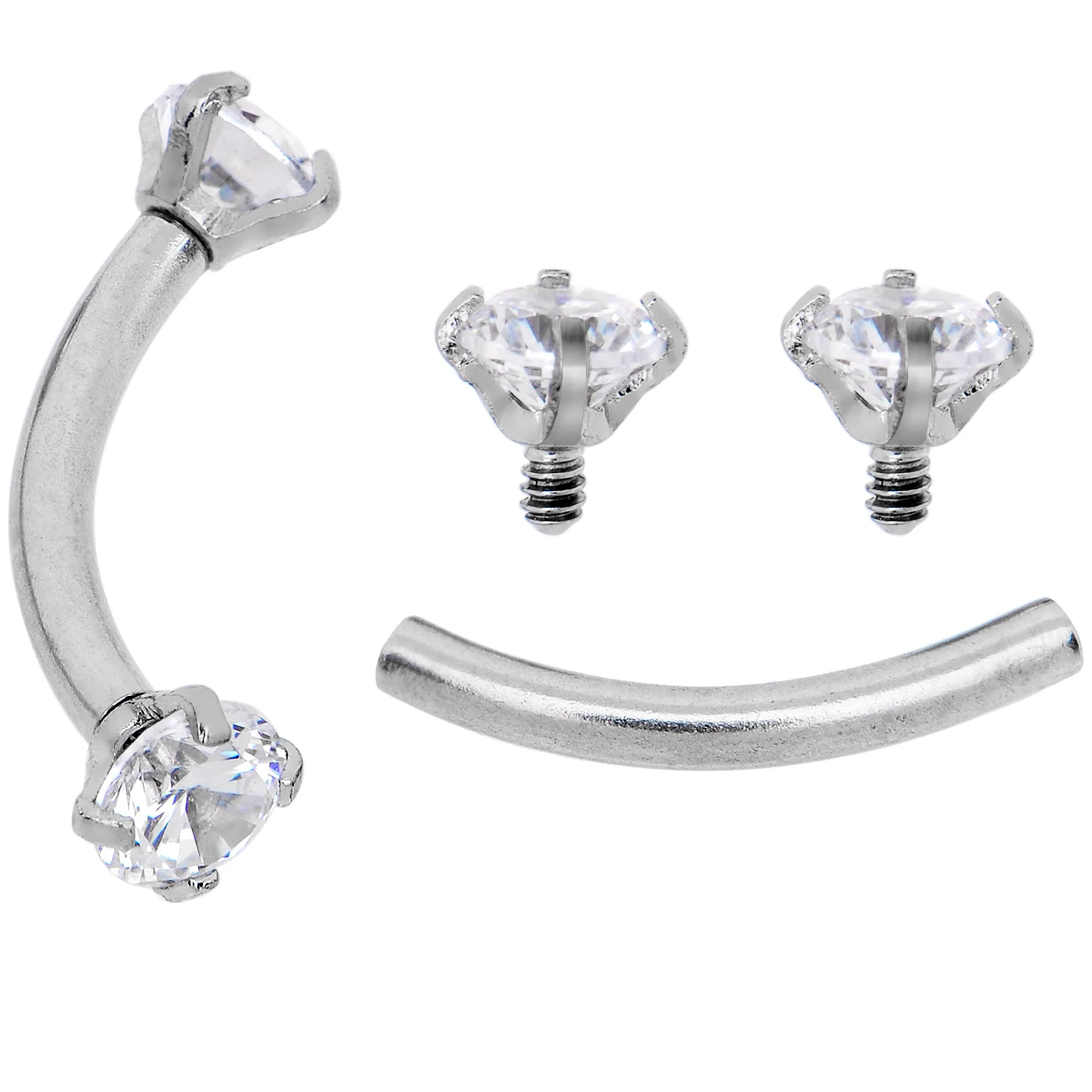 16G 5/16 CZ Gem Internally Threaded Curved Eyebrow Ring Pack Set of 8 - Image 5