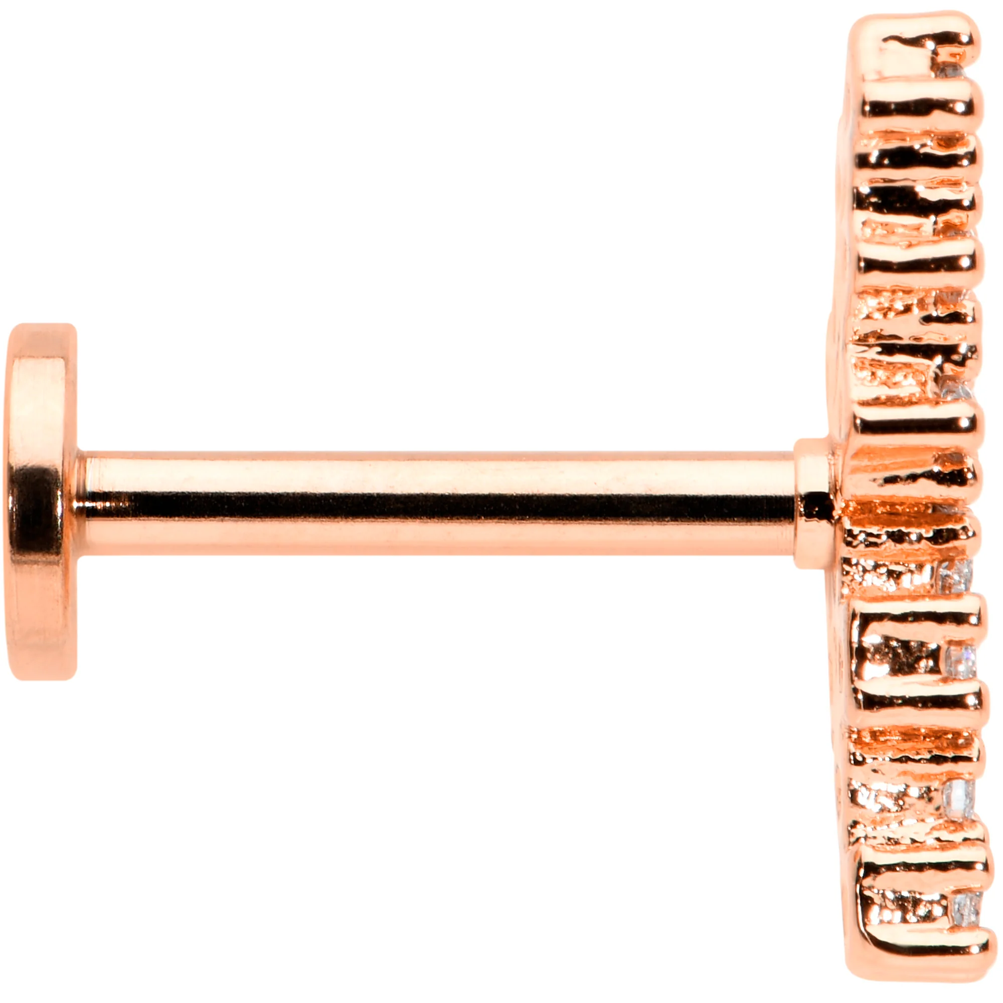 16G 5/16 CZ Gem Rose Hue Texture Arc Internal Thread Labret Tragus - Image 3