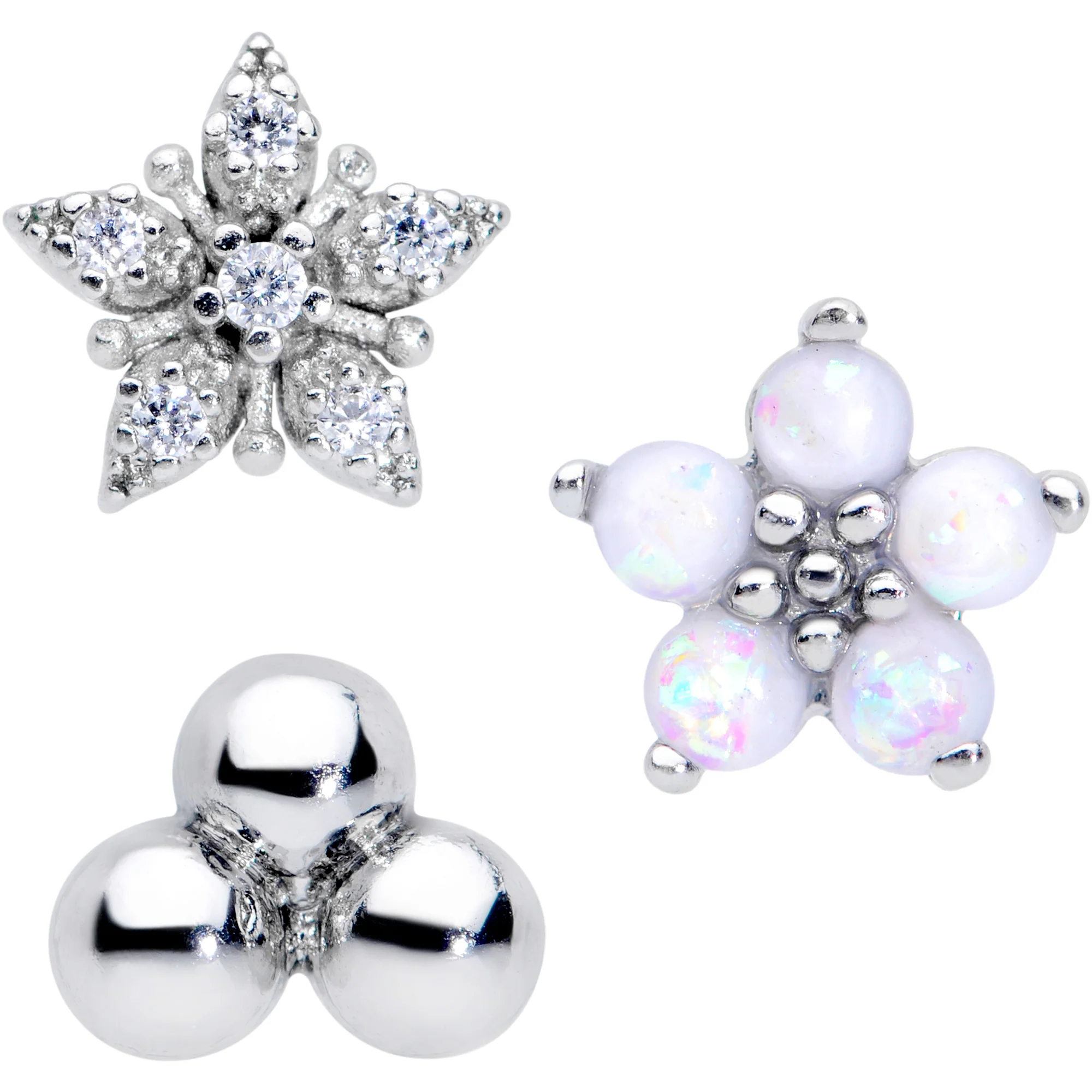 16G 5/16 CZ Gem White Faux Opal Bioplast Labret Tragus Set of 3 - Image 2