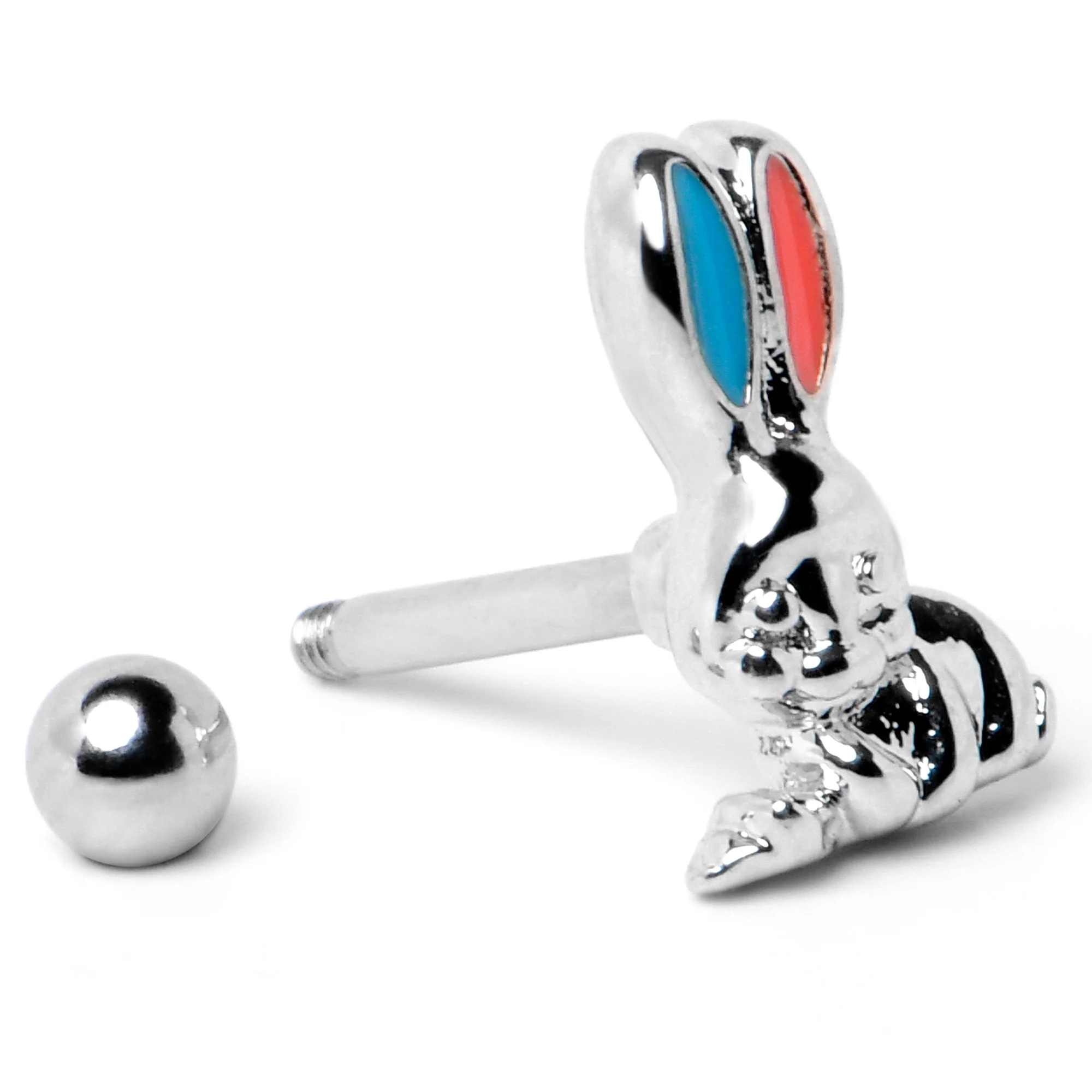 16G 5/16 Easter Bunny Blue Red Ears Cartilage Tragus Earring - Image 6