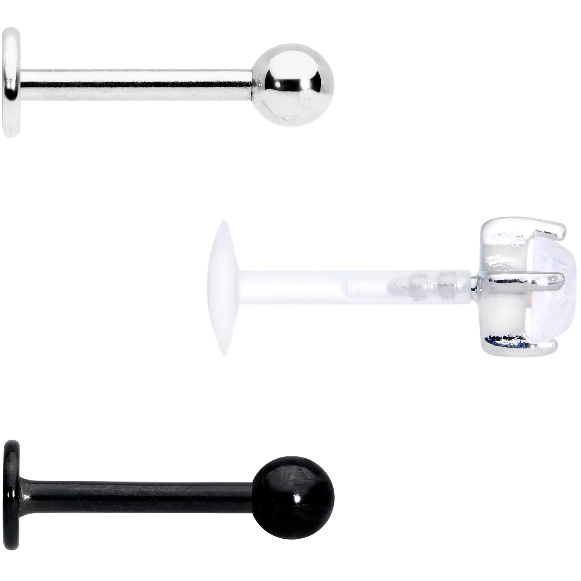 16G 5/16 Faux White Opal Flexible Bioplast Black Labret Set of 3 - Image 2