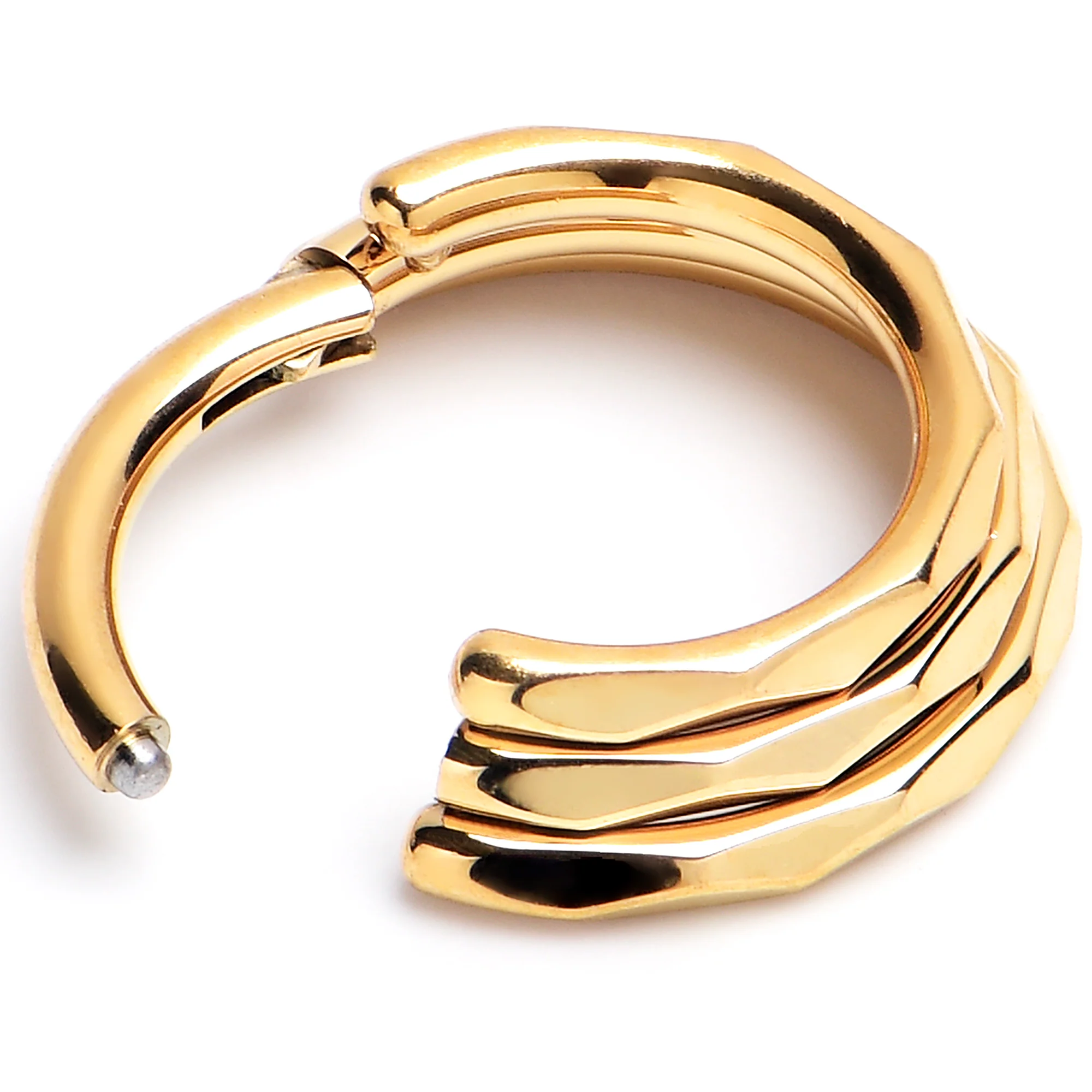 16G 5/16 Gold PVD Faceted Triple Stack Hoop Titanium Hinged Segment Ring - Image 2