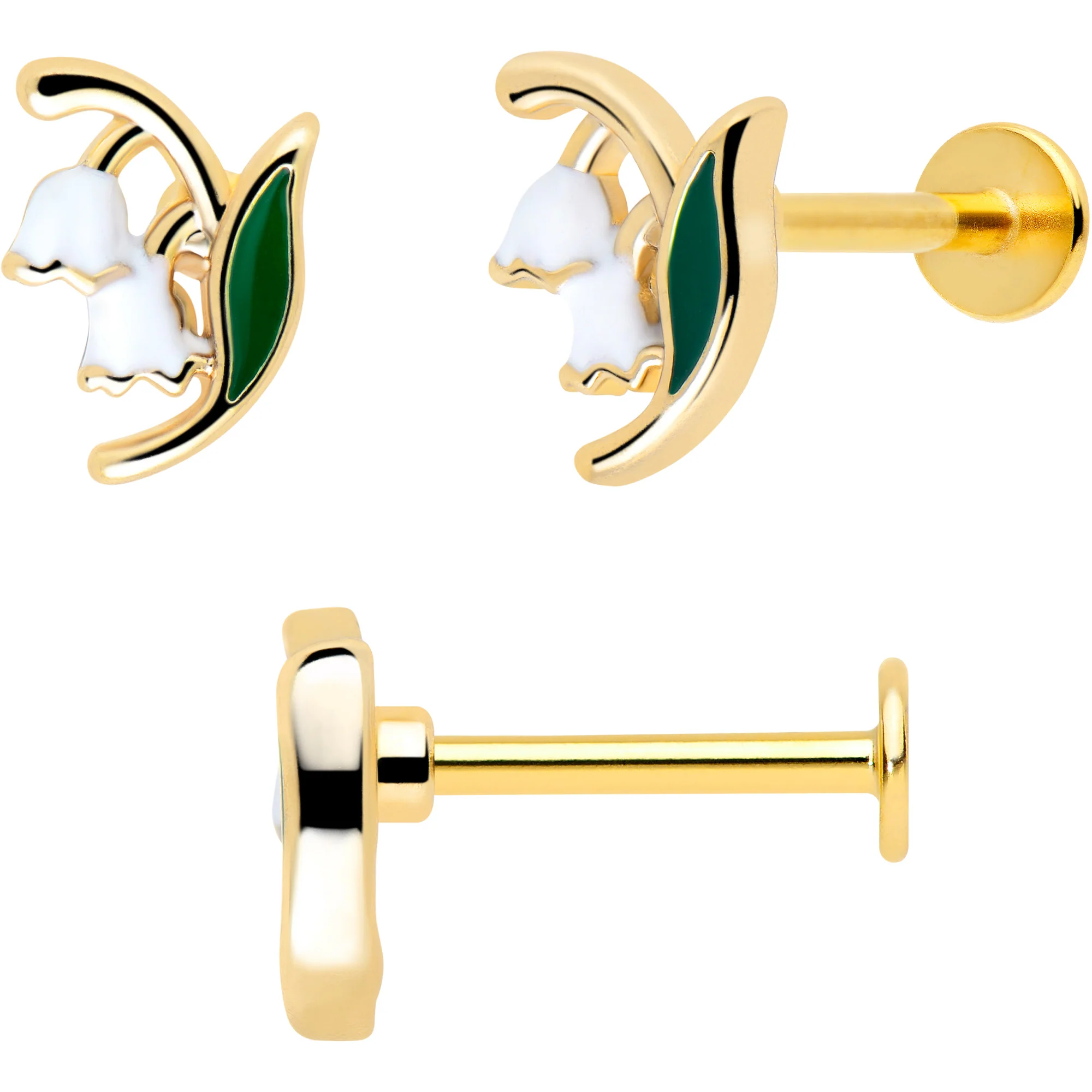 16G 5/16 Gold Tone Cherry Flower Labret Monroe Tragus Set of 3 - Image 3