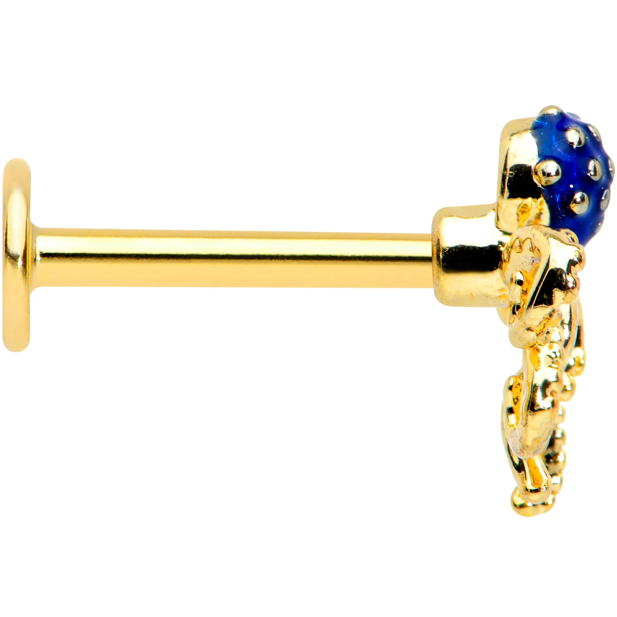 16G 5/16 Gold Tone Textured Blue Octopus Labret Monroe Tragus - Image 3