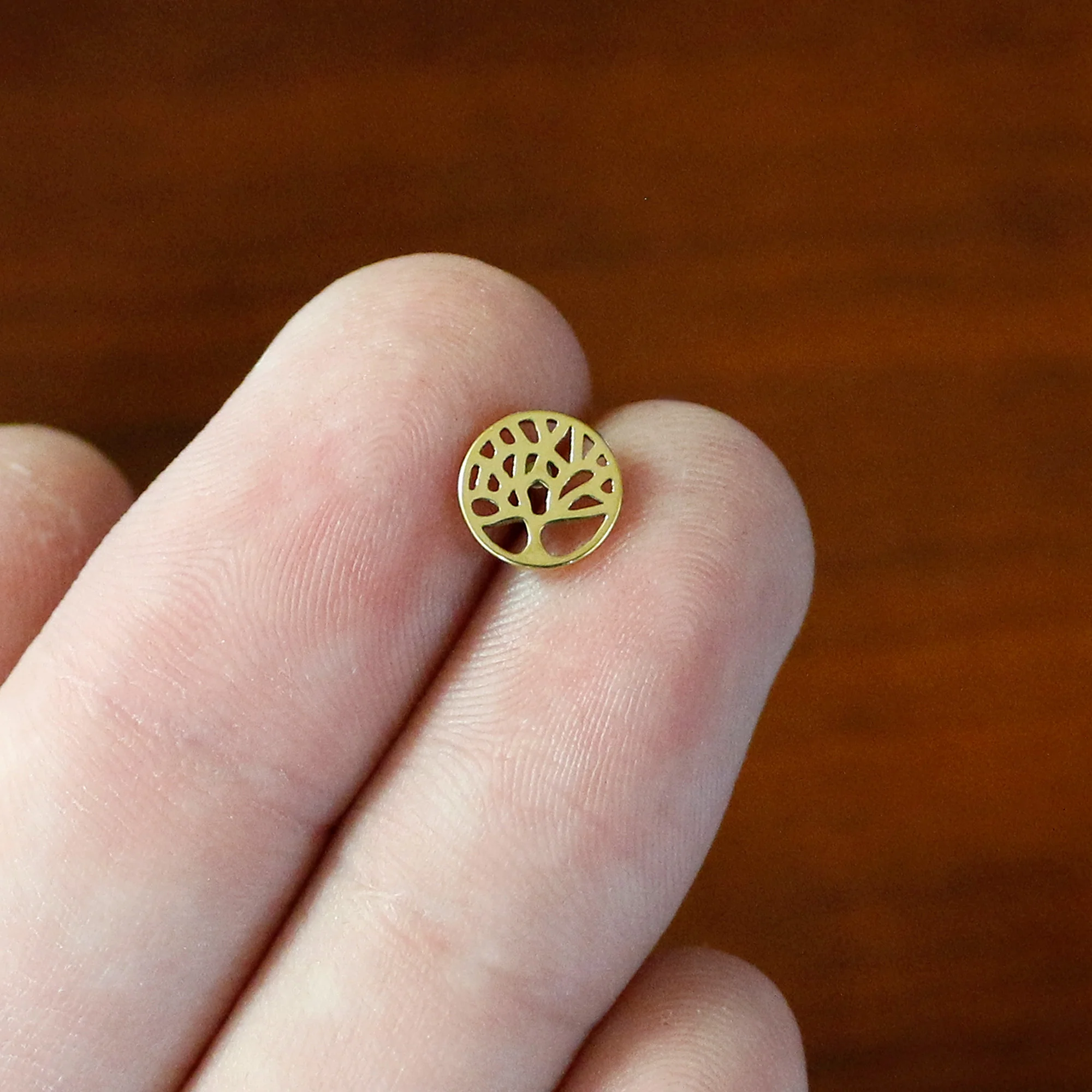 16G 5/16 Gold Tone Tree Circle Internal Thread Labret Monroe Tragus - Image 6