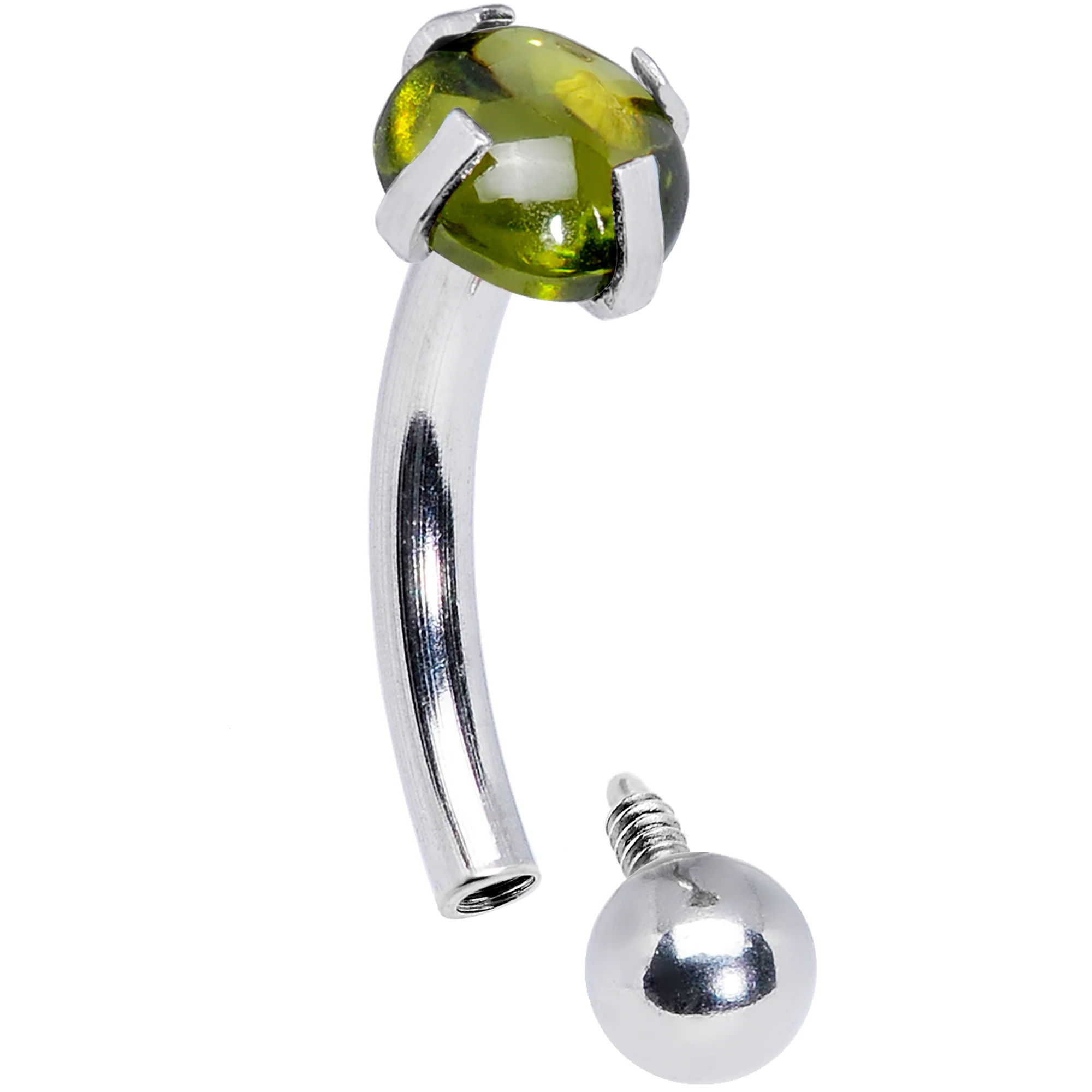 16G 5/16 Green CZ Gem Internally Threaded Curved Eyebrow Ring - Image 2