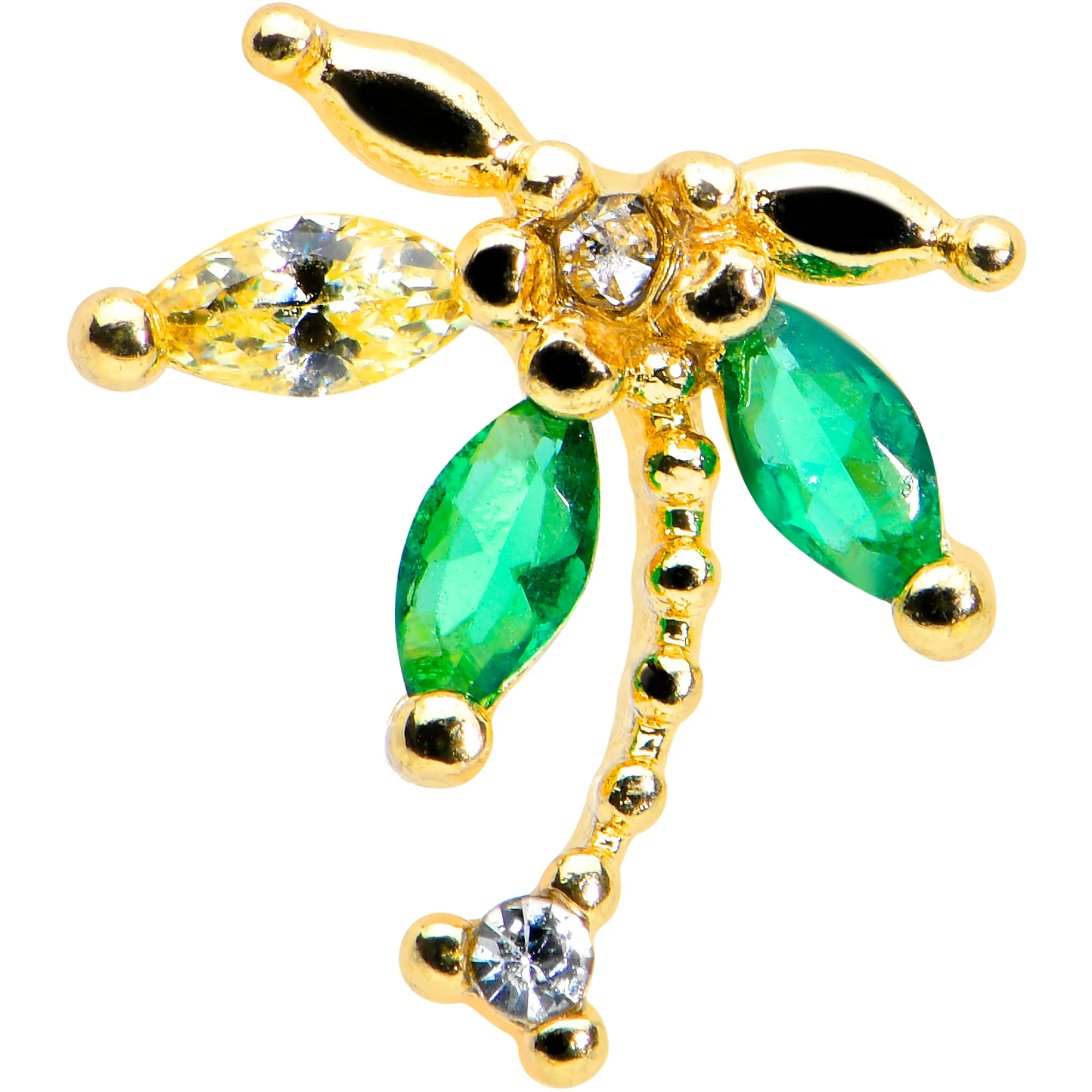 16G 5/16 Green Gem Gold Tone Palm Tree Labret Monroe Tragus - Image 2
