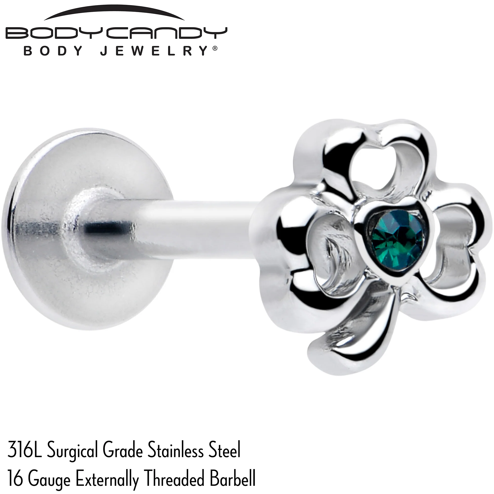 16G 5/16 Green Gem Heart Shamrock St Patricks Labret Monroe Tragus - Image 2