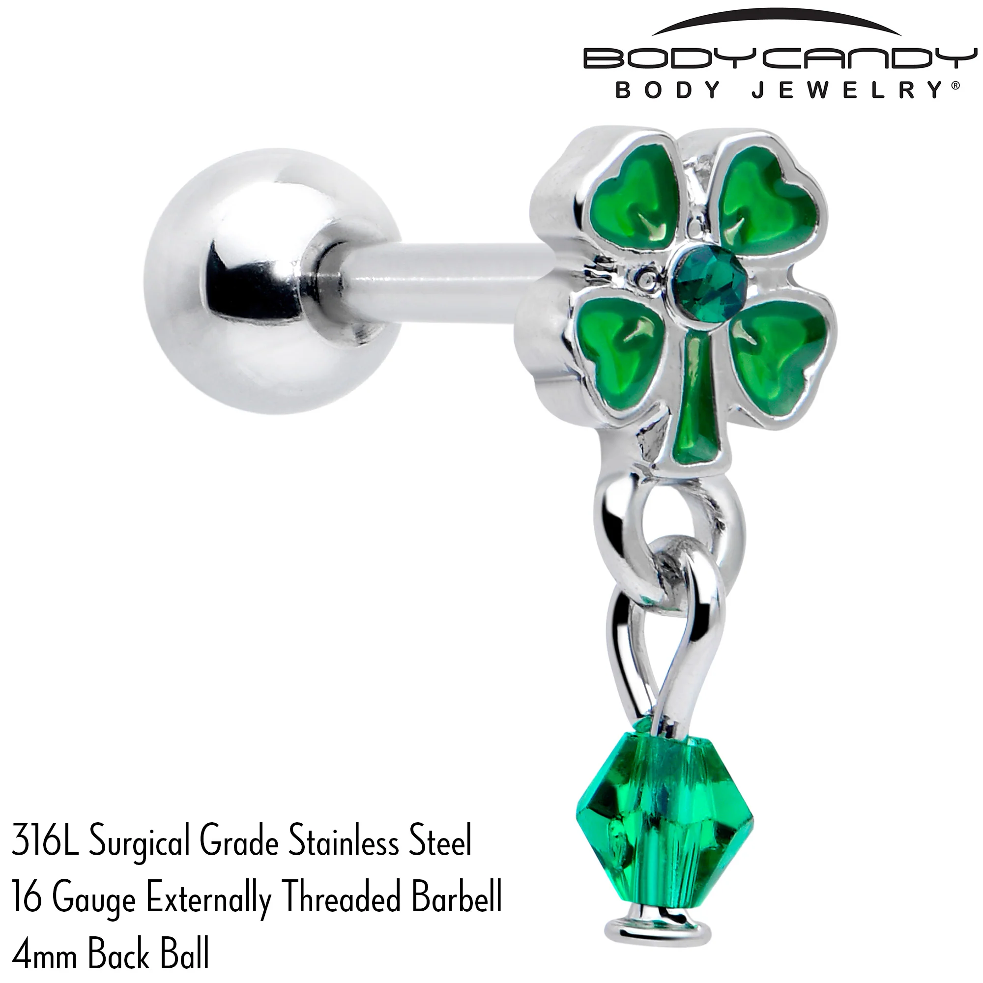 16G 5/16 Green Gem Shamrock Glam St Patricks Dangle Cartilage Earring - Image 2